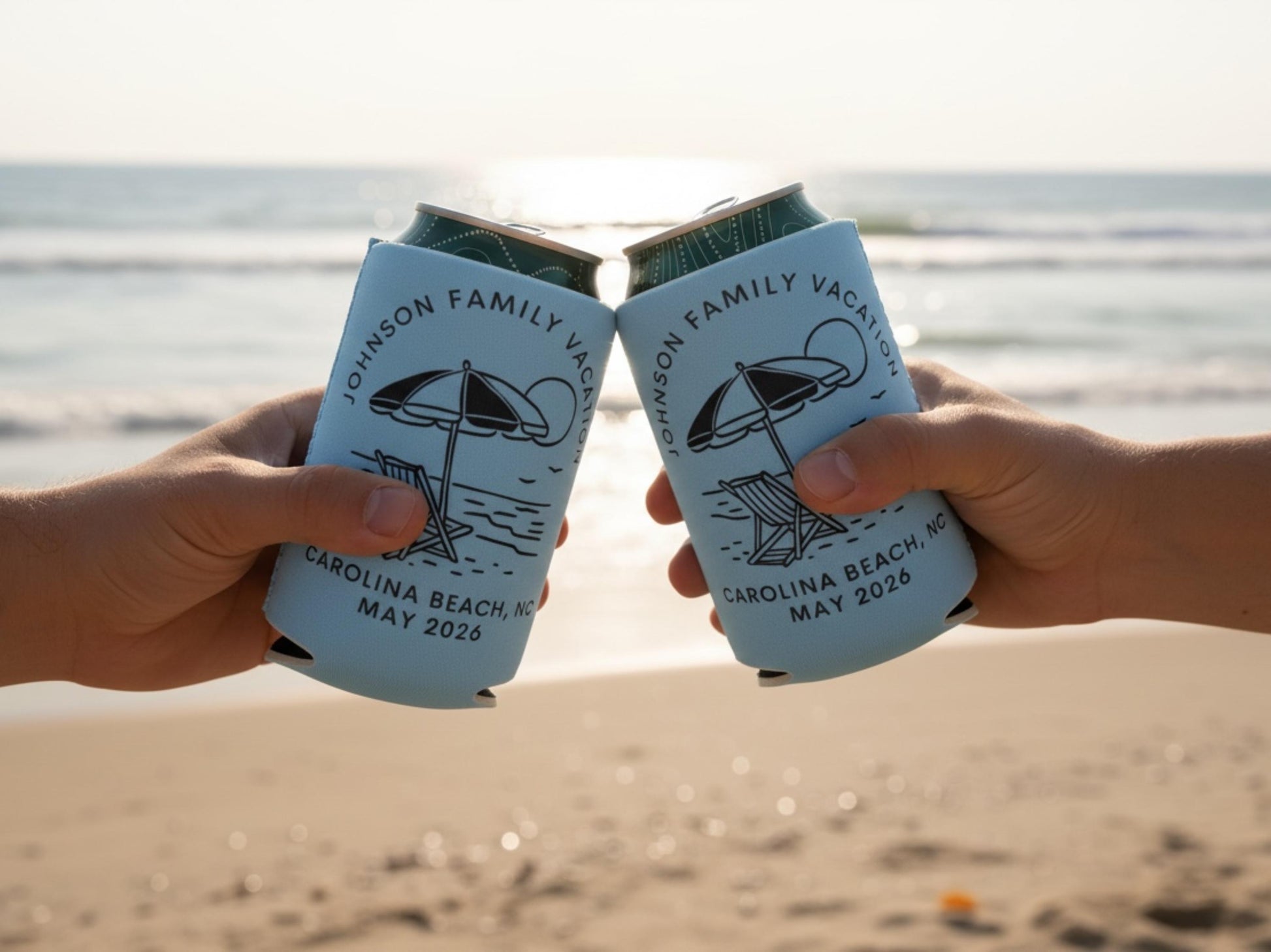 Personalized Neoprene Can Cooler: Beach Vacation, Family Reunion Favor
