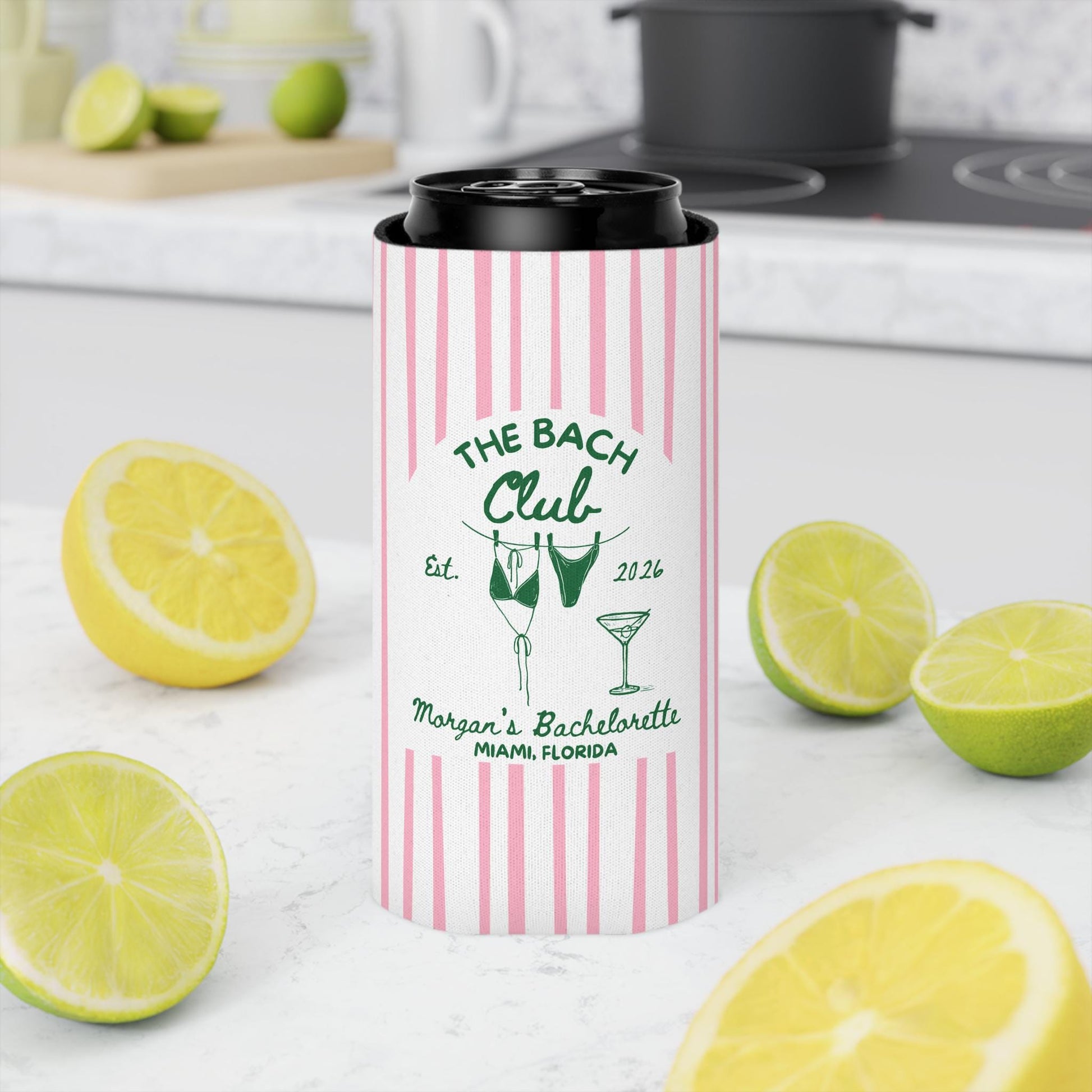 The Bach Club Cozies, Custom Bachelorette Can Coolers, Destination Bachelorette Party Favors, Personalized Beach Club Cozies