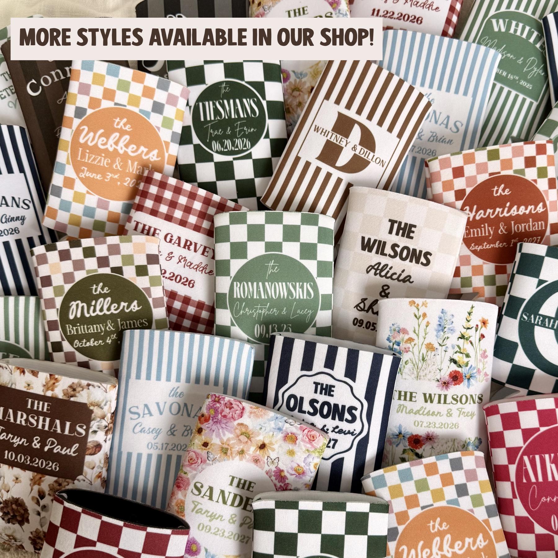 Personalized Wedding Can Cooler, Striped Design, Custom Wedding Favor