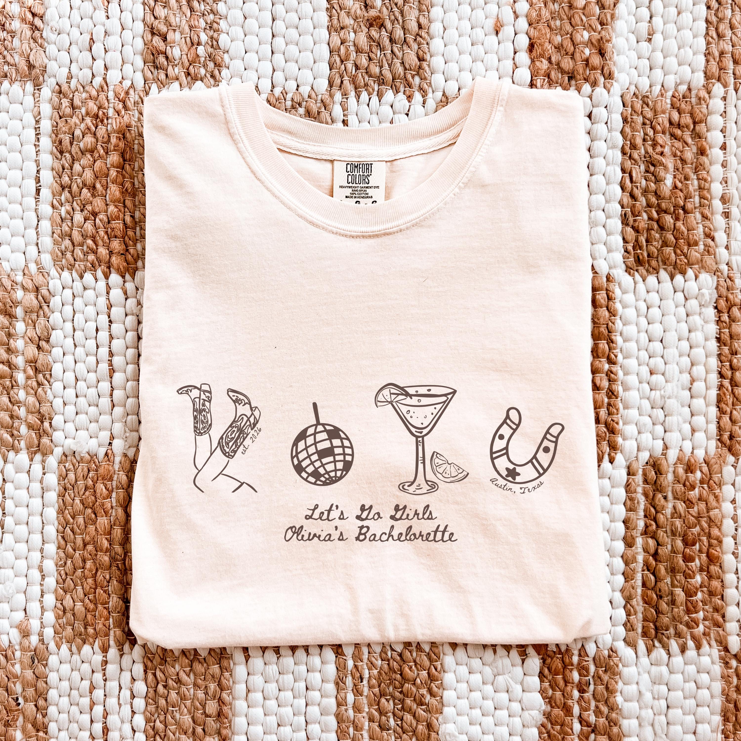 Comfort Colors© Custom Western Lets Go Girls Bachelorette Shirt Cowgirl Bridal Party TShirt Nashville Bride Bach T-Shirt