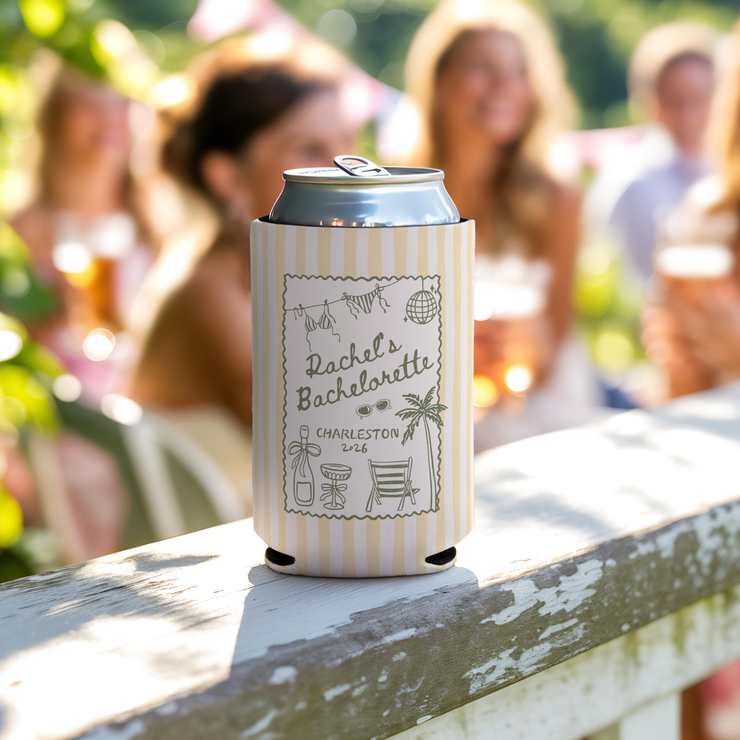 Personalized Beach Bachelorette Can Cooler: Coastal Bachelorette Party Favor