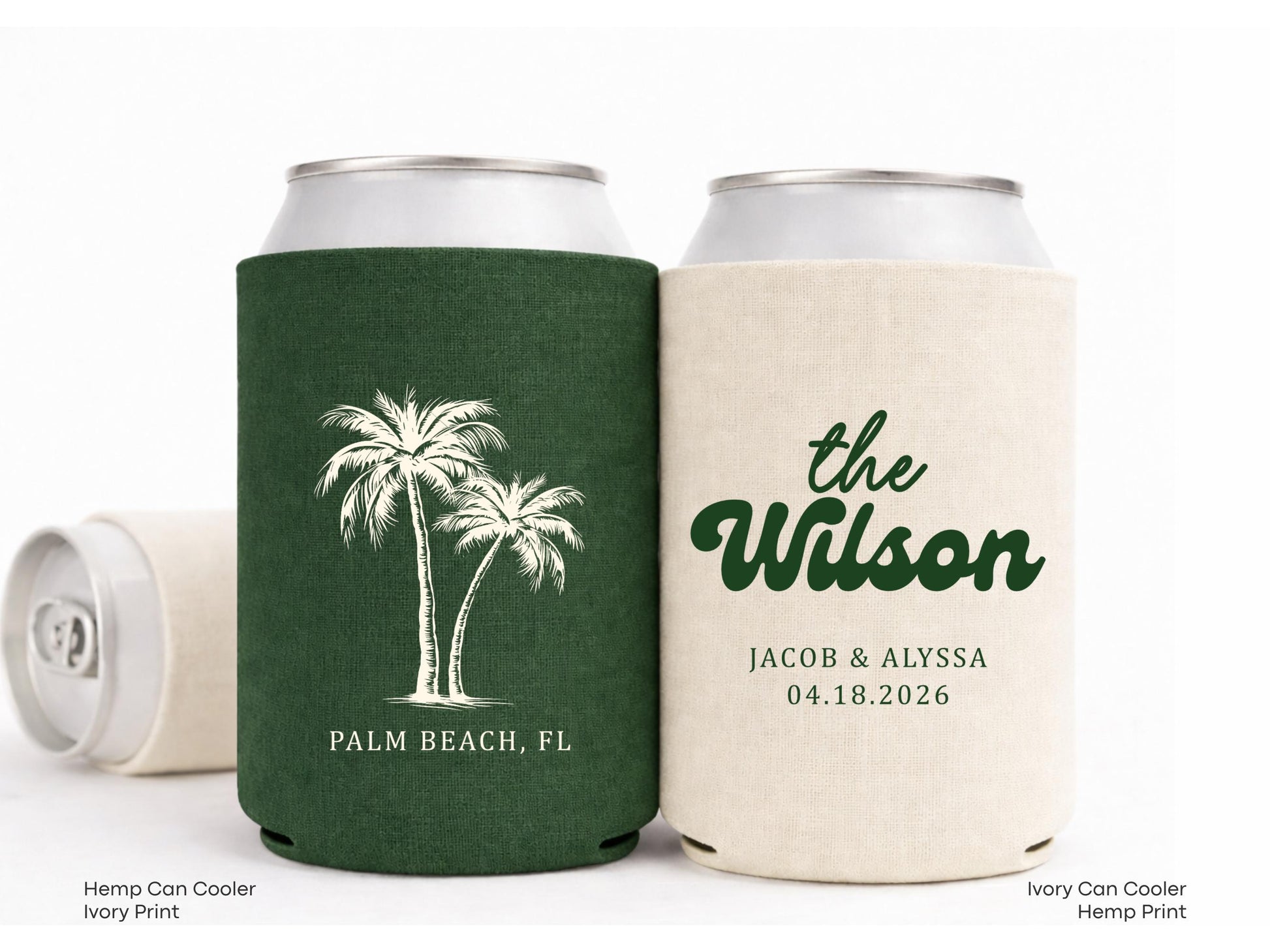 Personalized Beach Wedding Can Cooler Decor, Coastal Wedding Favor, Custom Destination Engage Party Drink Sleeve Guest Slim Can Holder