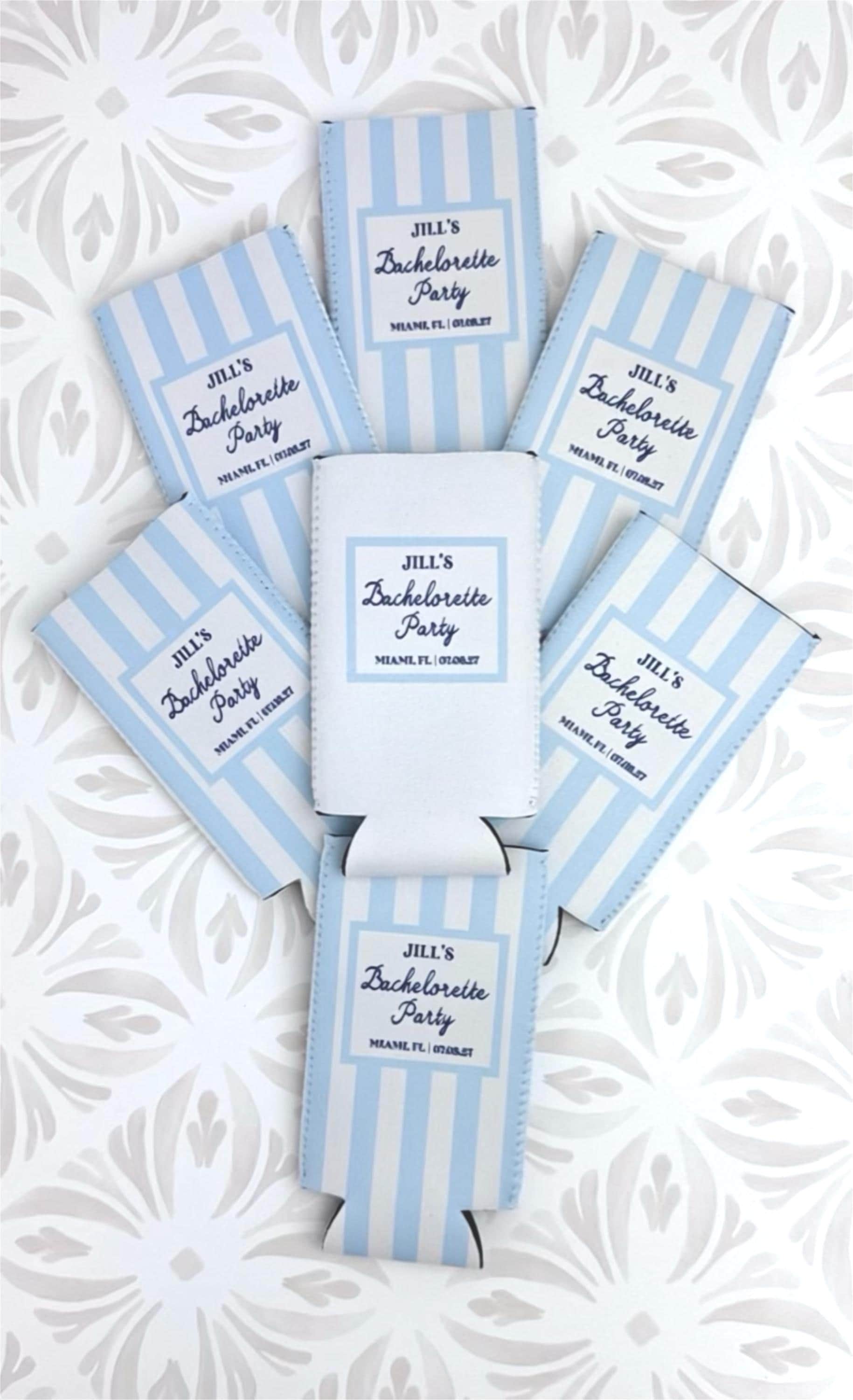Personalized Beach Bachelorette Can Cooler – Coastal Bridal Party Favor – Custom Drink Holder - STRIPES
