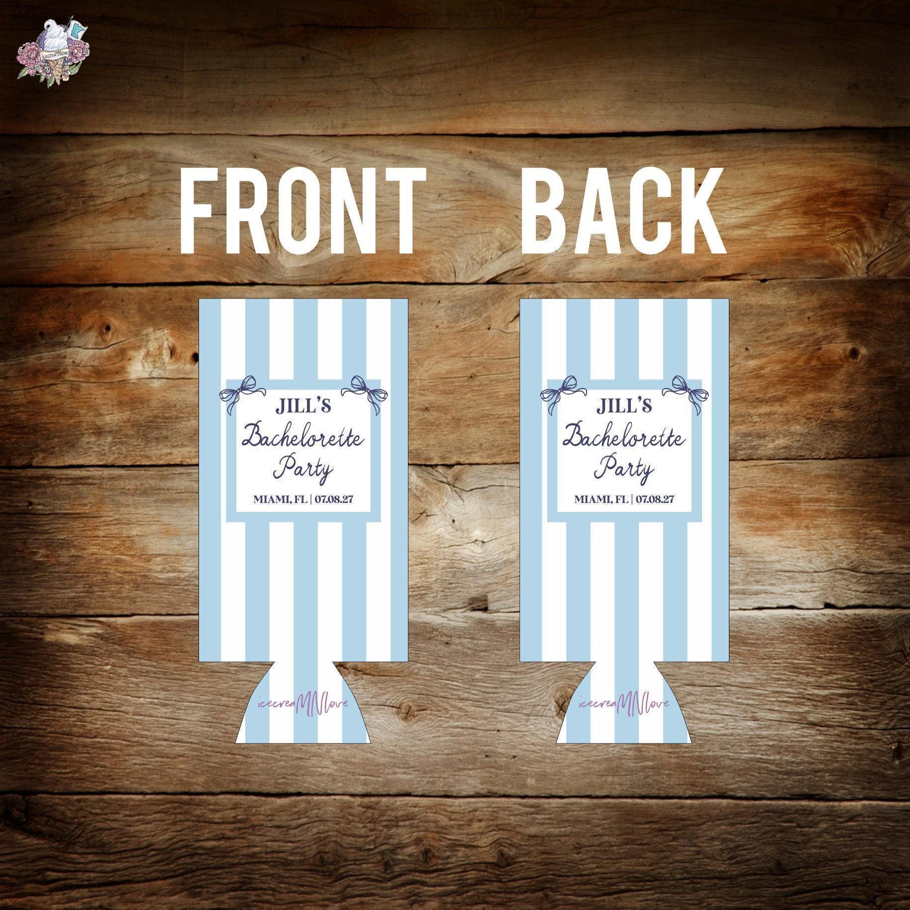 Personalized Beach Bachelorette Can Cooler – Coastal Bridal Party Favor – Custom Drink Holder - STRIPES