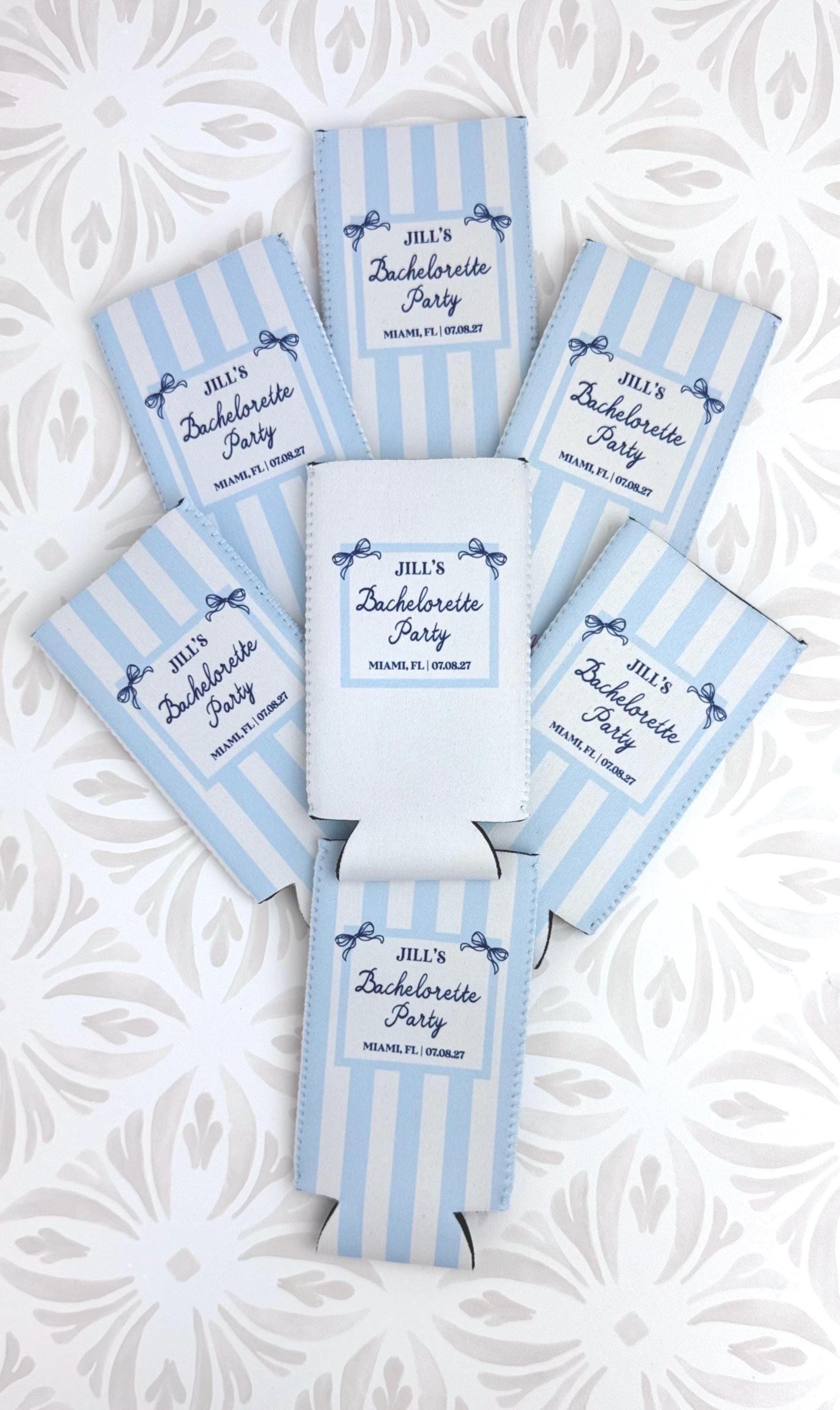 Personalized Beach Bachelorette Can Cooler – Coastal Bridal Party Favor – Custom Drink Holder - STRIPES