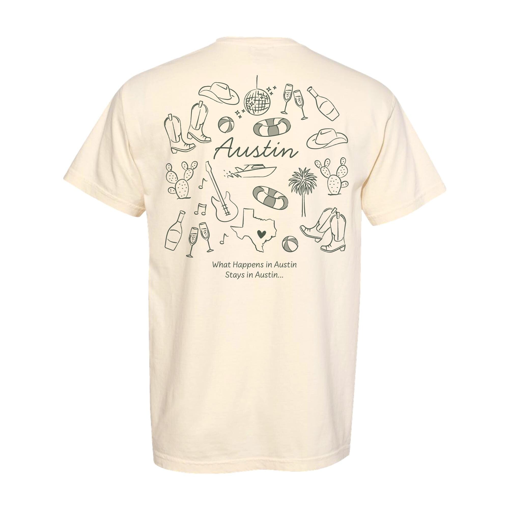 Austin Bachelorette Doodle Icons Unisex Comfort Colors® T-Shirt, Girls Trip Tee, Two-Sided Design