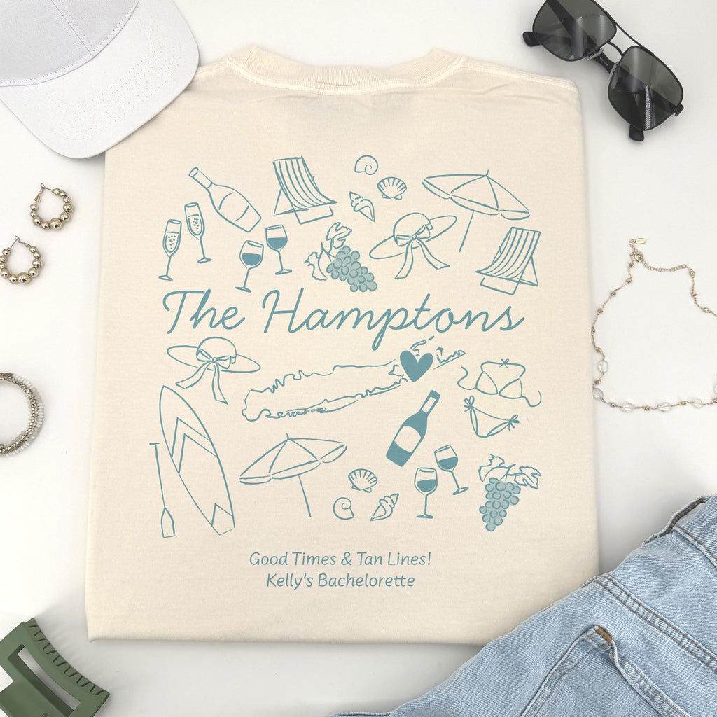 The Hamptons Bachelorette Doodle Icons Unisex Comfort Colors® T-Shirt, Girls Trip Tee, Two-Sided Design