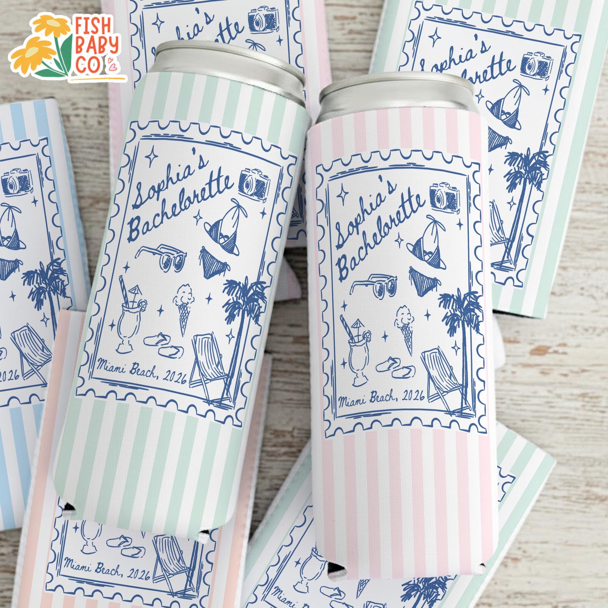 Coastal Bachelorette Party Can Cooler, Beach Bachelorette Drink Holder, Miami Bachelorette Party Favors, Bridal Party Drink Sleeves