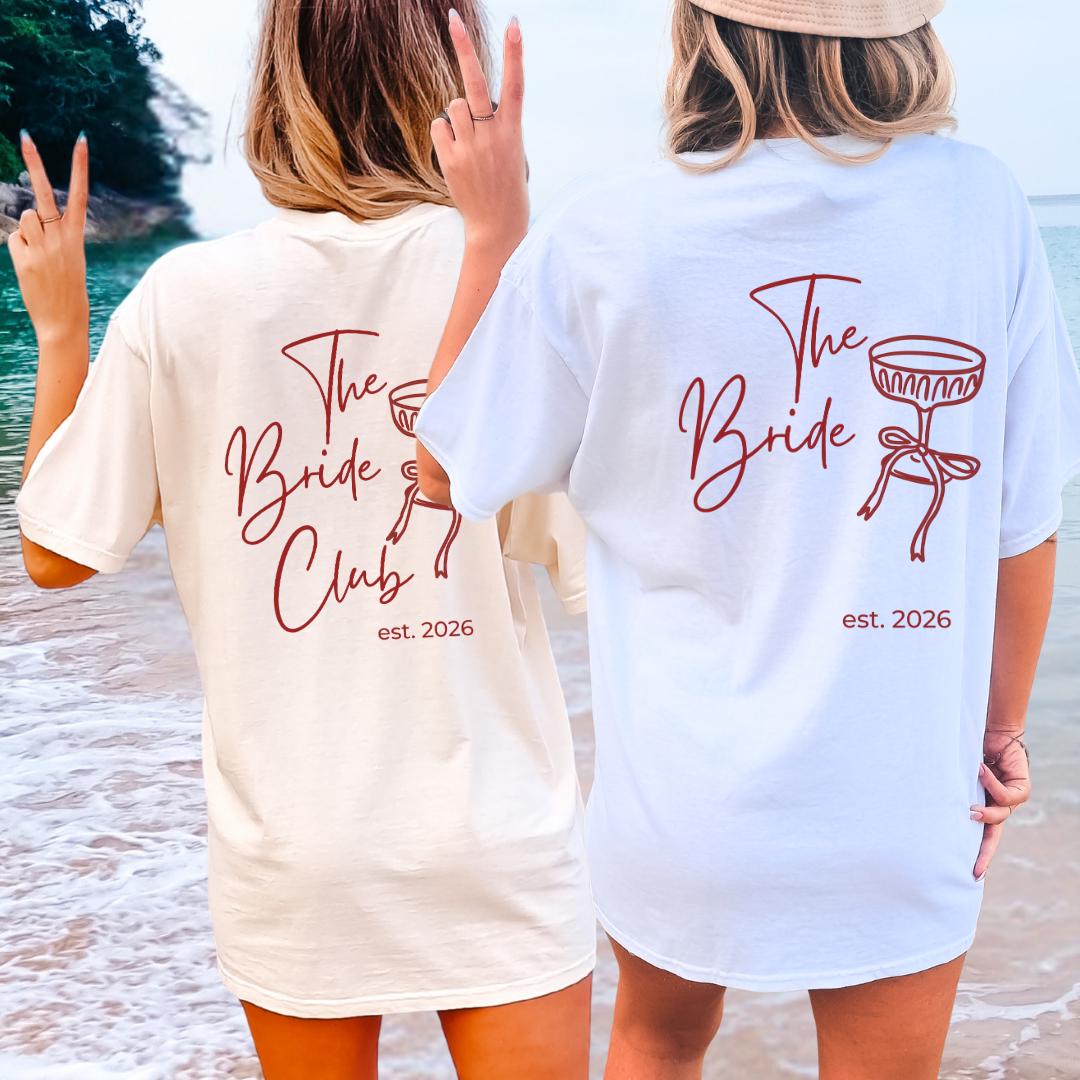 Personalized Hen Party Shirt Bachelorette T Shirt Back Print Coquette Bow Champagne Glass Hand Drawn Bride Crew Custom Name Any Year Custom
