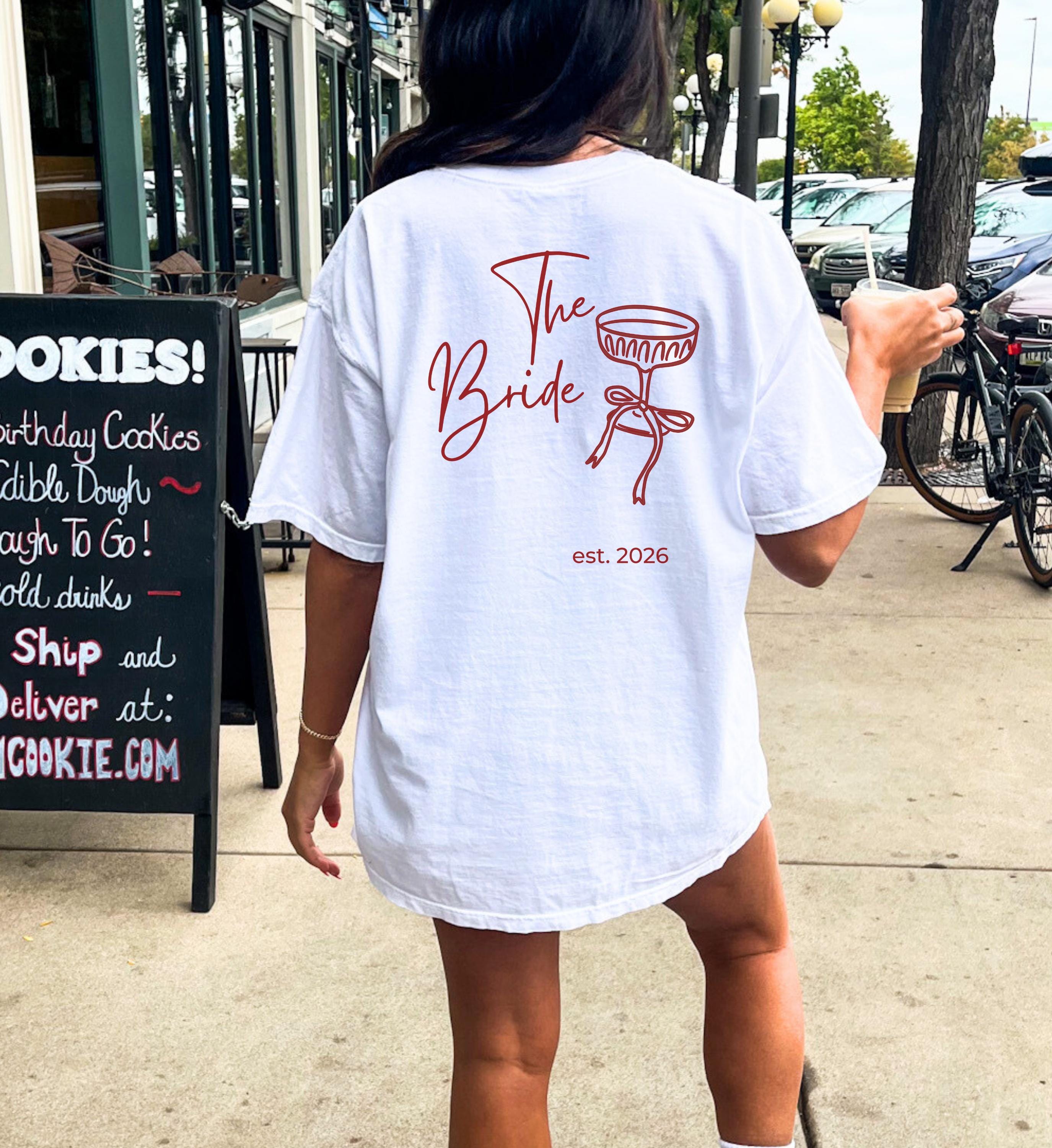 Personalized Hen Party Shirt Bachelorette T Shirt Back Print Coquette Bow Champagne Glass Hand Drawn Bride Crew Custom Name Any Year Custom