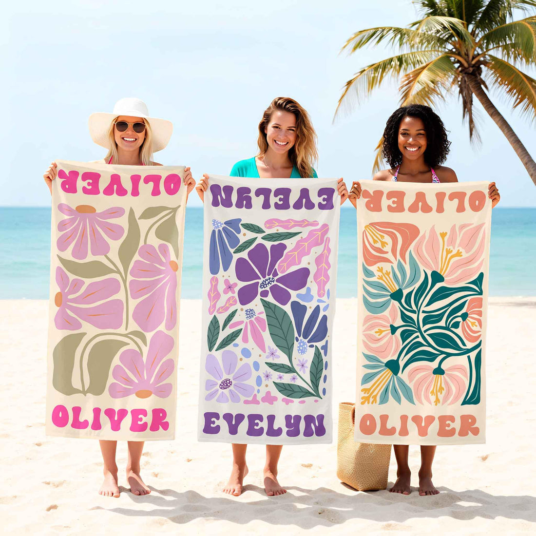 Personalized Retro Floral Beach Towel,Ideal Bachelorette Party Favor and Thoughtful Summer Present for Mom,Sister or Beach-Loving Friend