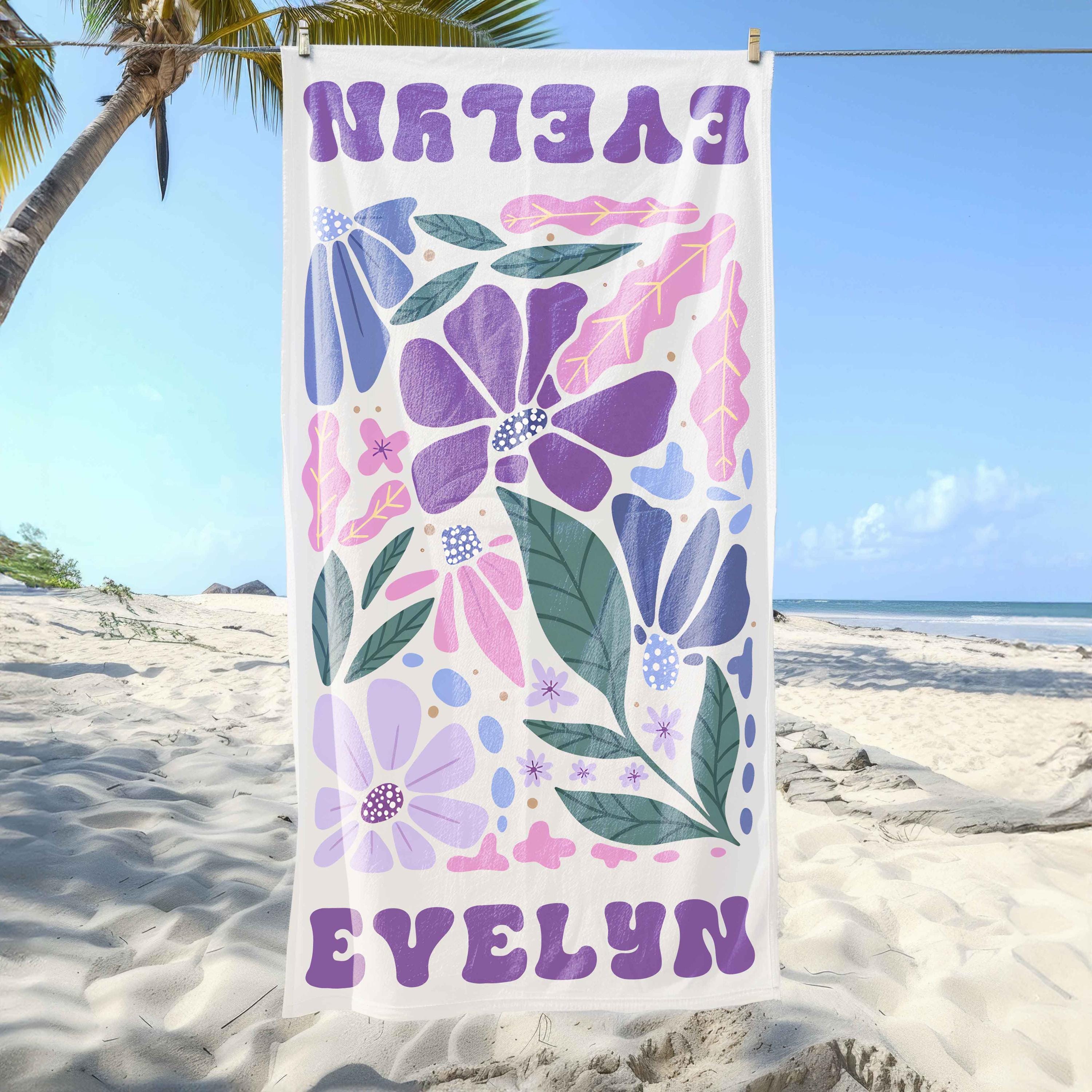 Personalized Retro Floral Beach Towel,Ideal Bachelorette Party Favor and Thoughtful Summer Present for Mom,Sister or Beach-Loving Friend