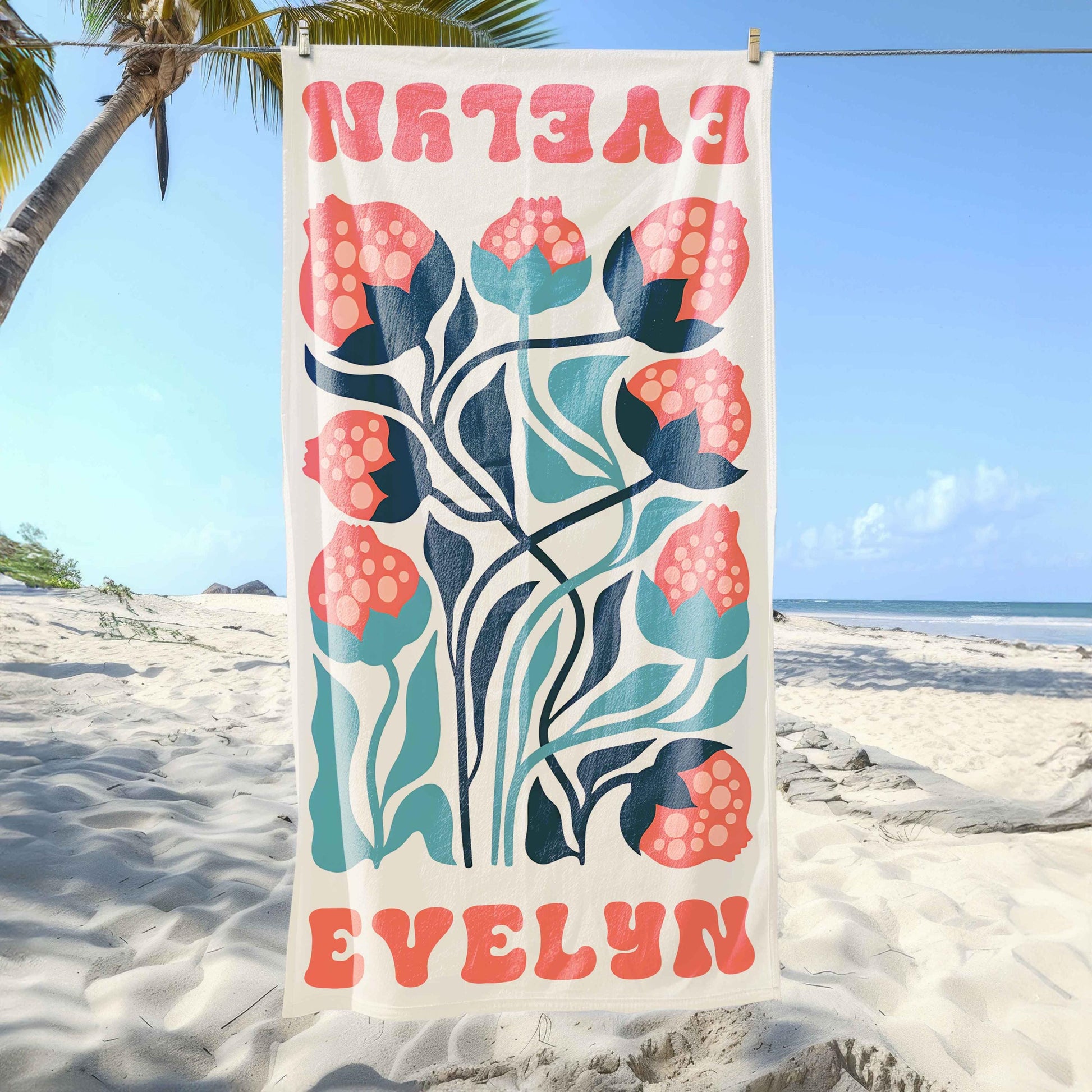 Personalized Retro Floral Beach Towel,Ideal Bachelorette Party Favor and Thoughtful Summer Present for Mom,Sister or Beach-Loving Friend