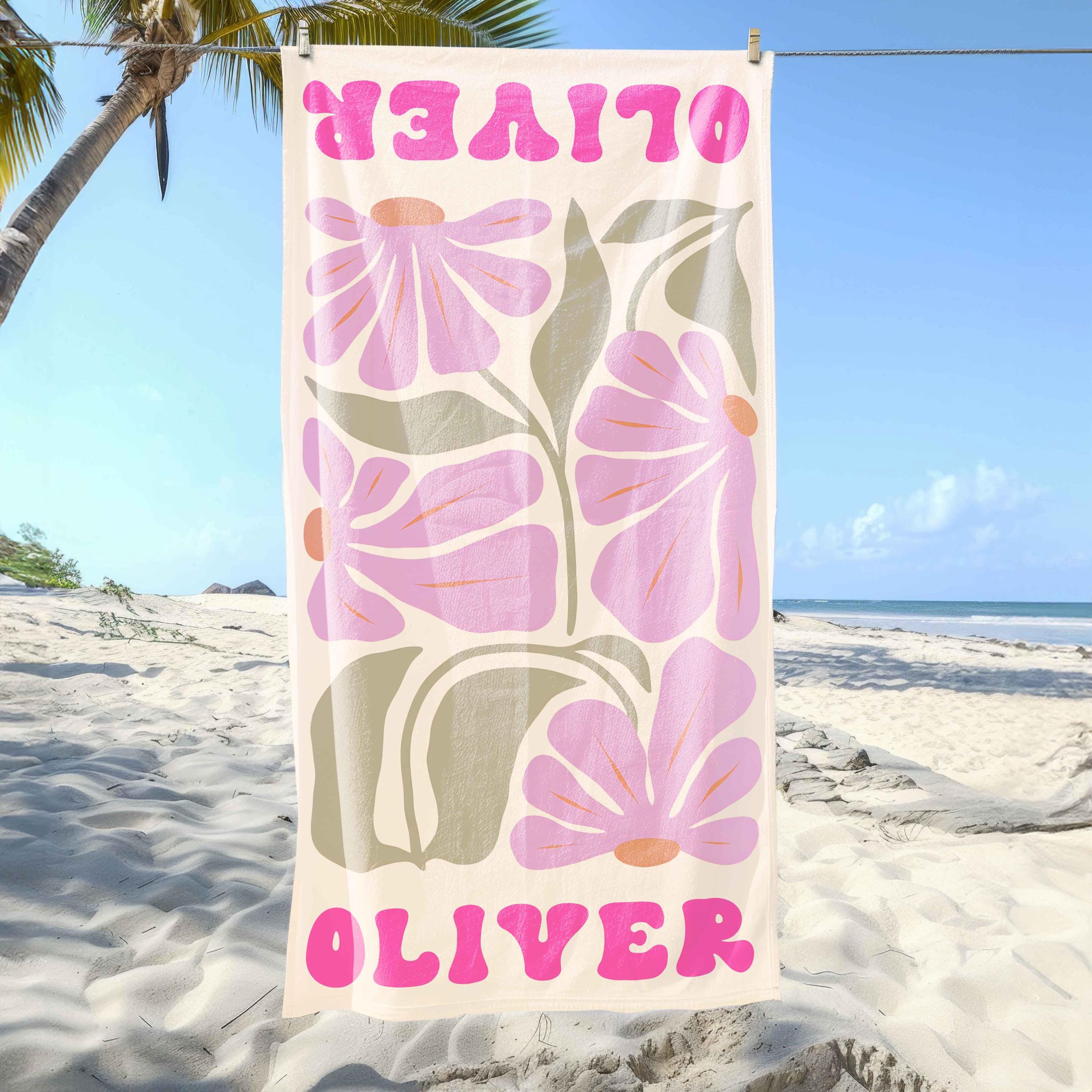 Personalized Retro Floral Beach Towel,Ideal Bachelorette Party Favor and Thoughtful Summer Present for Mom,Sister or Beach-Loving Friend