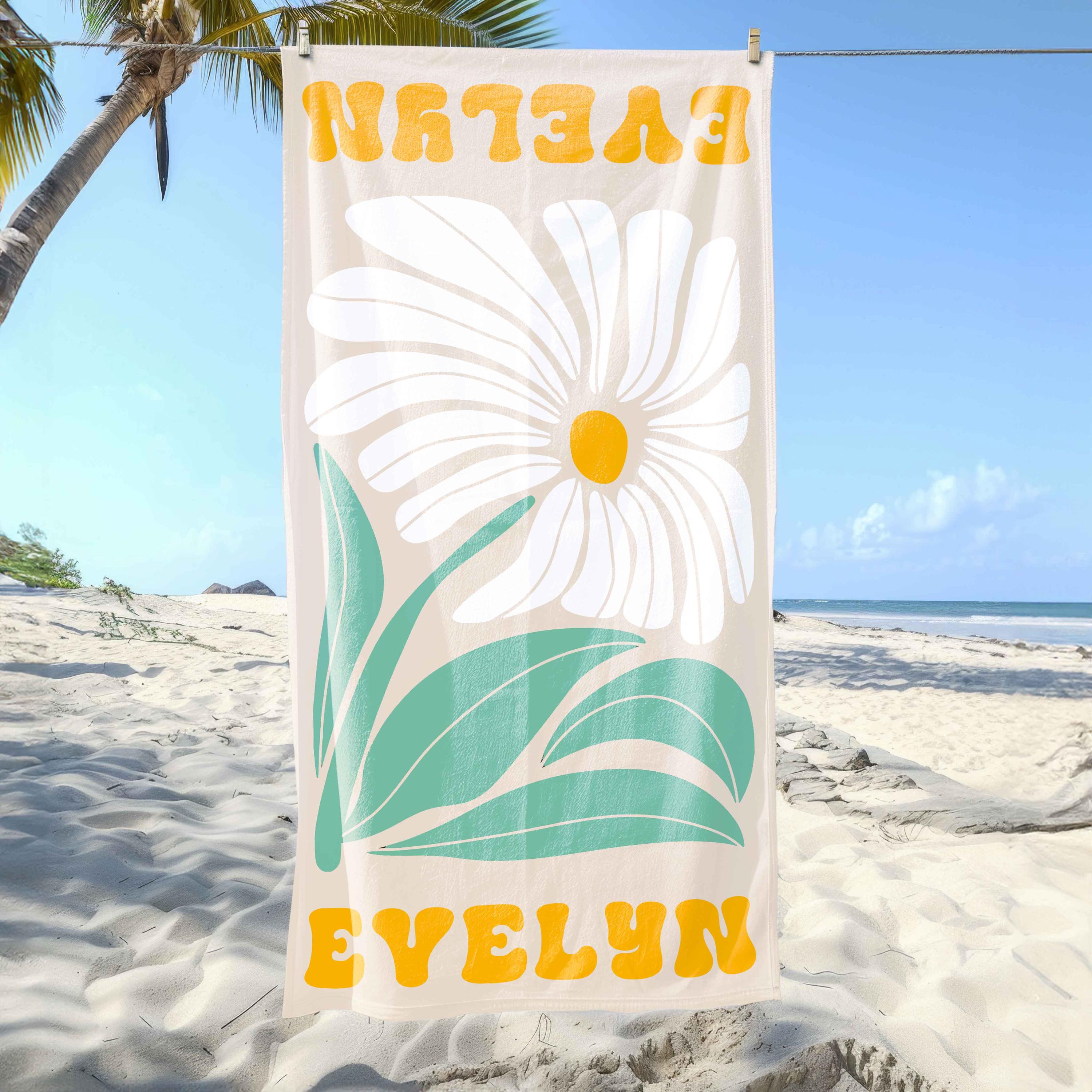 Personalized Retro Floral Beach Towel,Ideal Bachelorette Party Favor and Thoughtful Summer Present for Mom,Sister or Beach-Loving Friend