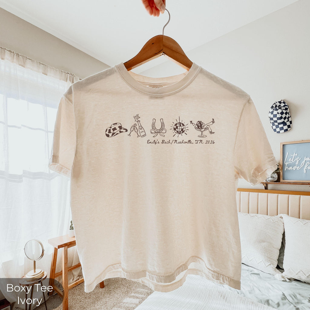 Nashville Bachelorette Shirts, Cowgirl Bride Nashville Bach Party Tshirt, Custom Matching Bachelorette Tee, Western Lets Go Girls Boxy Tees