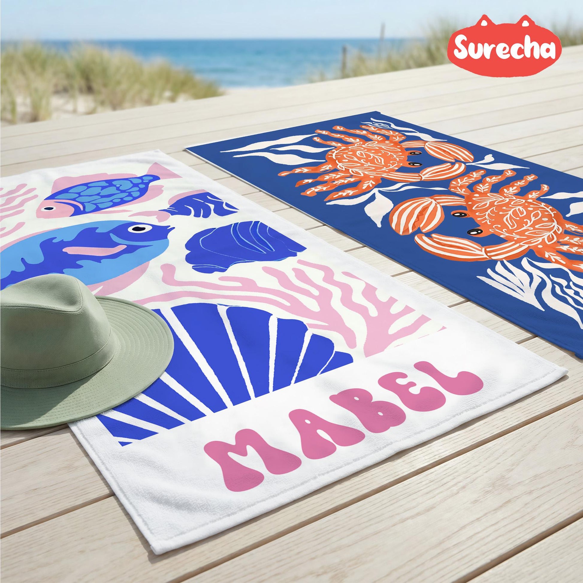 Custom Seahorse Towel with Name, Personalized Trip Towels, Customizable Beach Towels, Kids Travel Gifts,Pool Whale Towel,Marine Life Towel