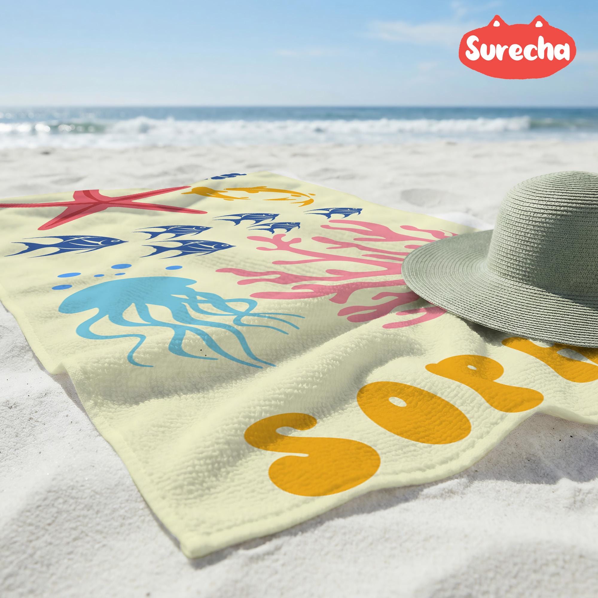 Custom Seahorse Towel with Name, Personalized Trip Towels, Customizable Beach Towels, Kids Travel Gifts,Pool Whale Towel,Marine Life Towel