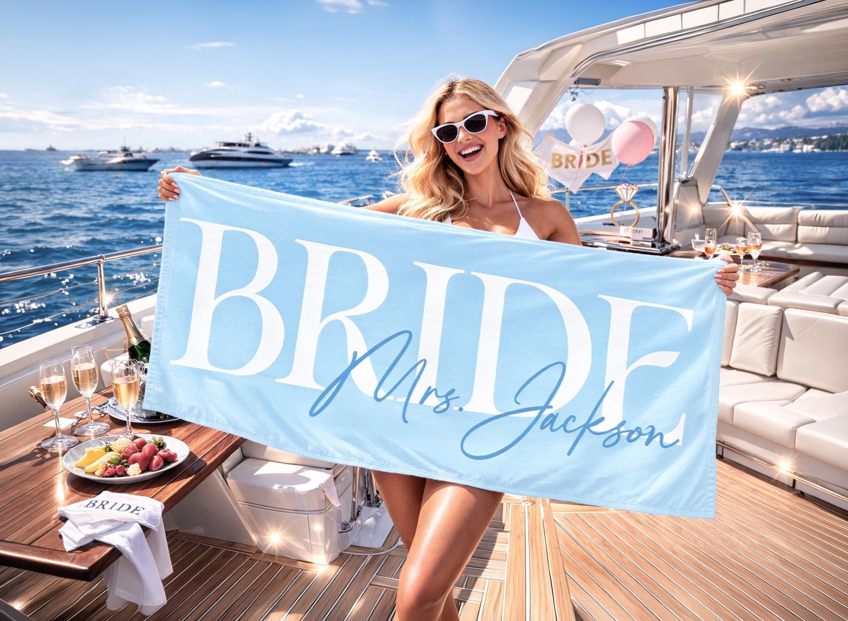 Personalized Bride Beach Towels, Bride Custom Beach Towel, Custom Vacation Gift, Honeymoon/Bachelorette Trip, Bridal Shower Gift