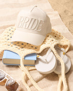 xo, Fetti Bride Embroidered Trucker Hat | Bachelorette Party Gift, Cotton 5 Panel Hat, Neutral Ivory Cap, Bridal Shower, Tonal, Accessory