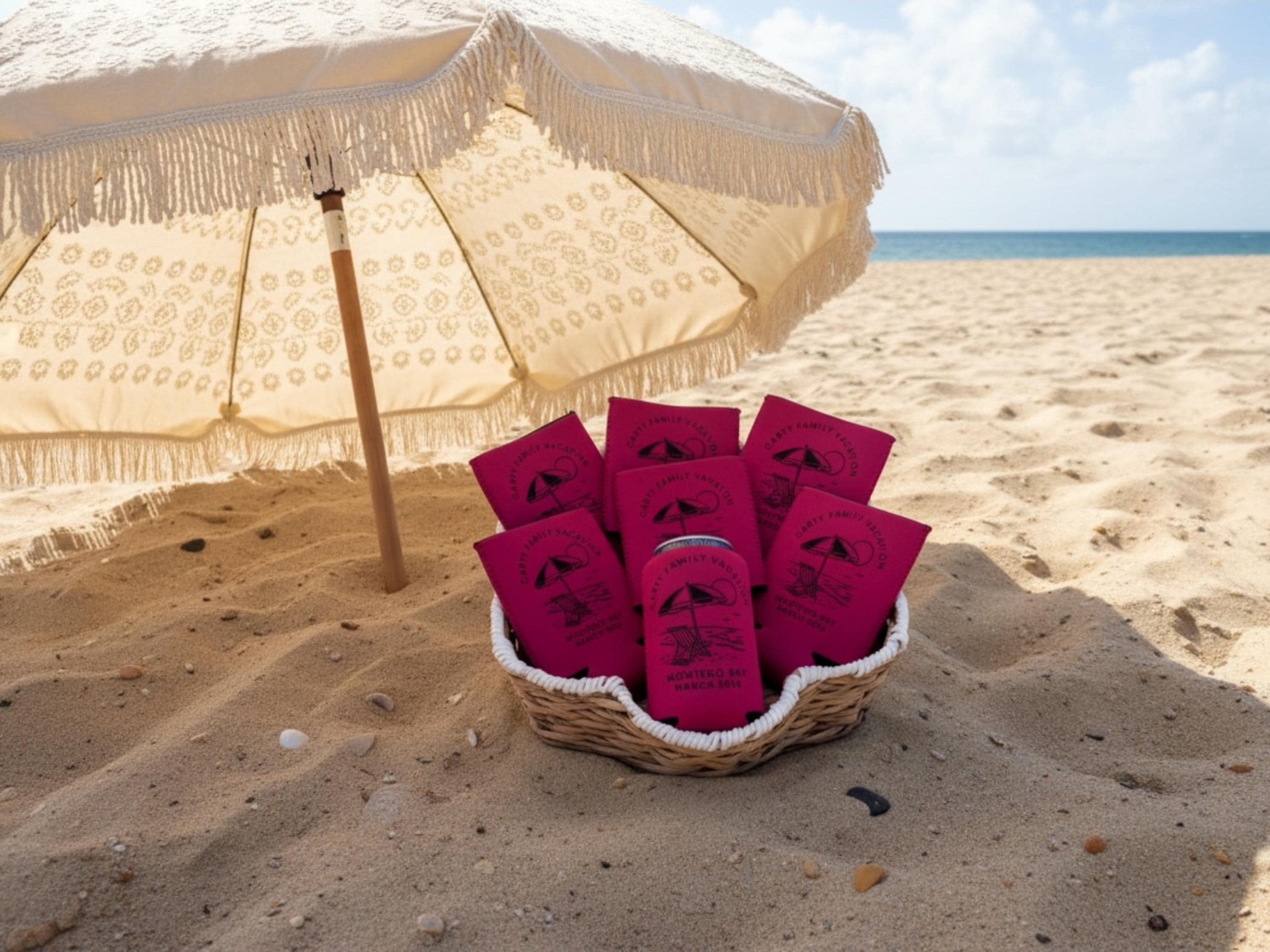 Personalized Neoprene Can Cooler: Beach Vacation, Family Reunion Favor