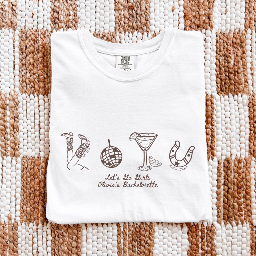 Comfort Colors© Custom Western Lets Go Girls Bachelorette Shirt Cowgirl Bridal Party TShirt Nashville Bride Bach T-Shirt