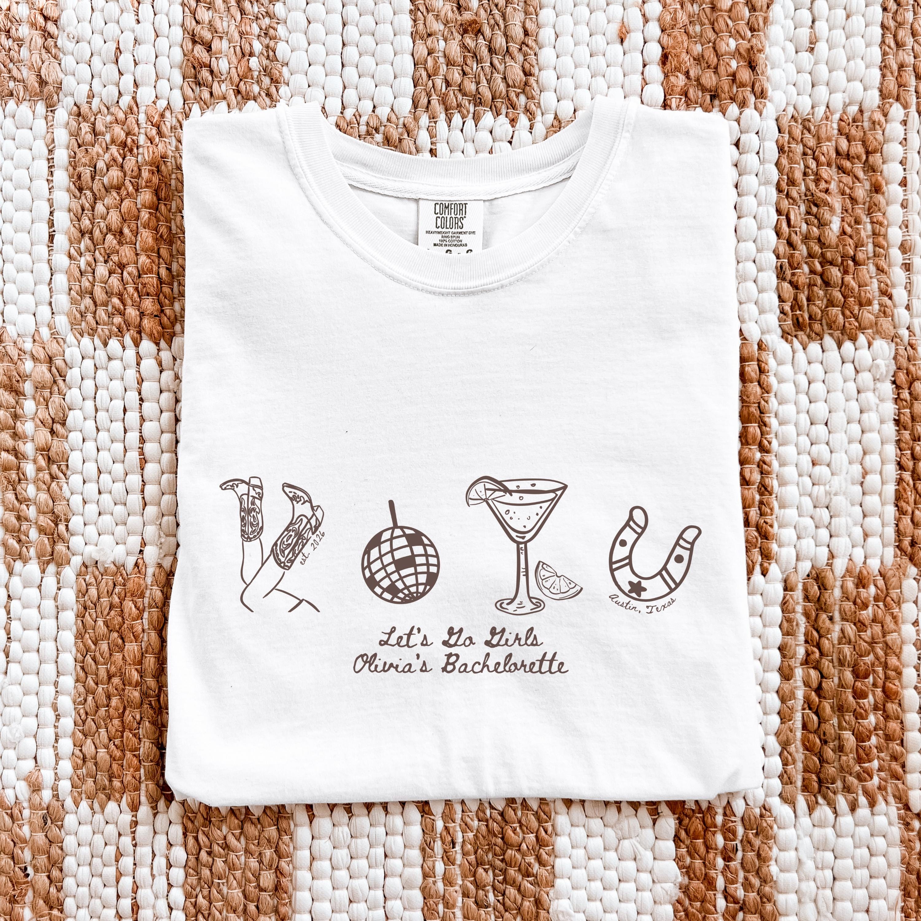 Comfort Colors© Custom Western Lets Go Girls Bachelorette Shirt Cowgirl Bridal Party TShirt Nashville Bride Bach T-Shirt