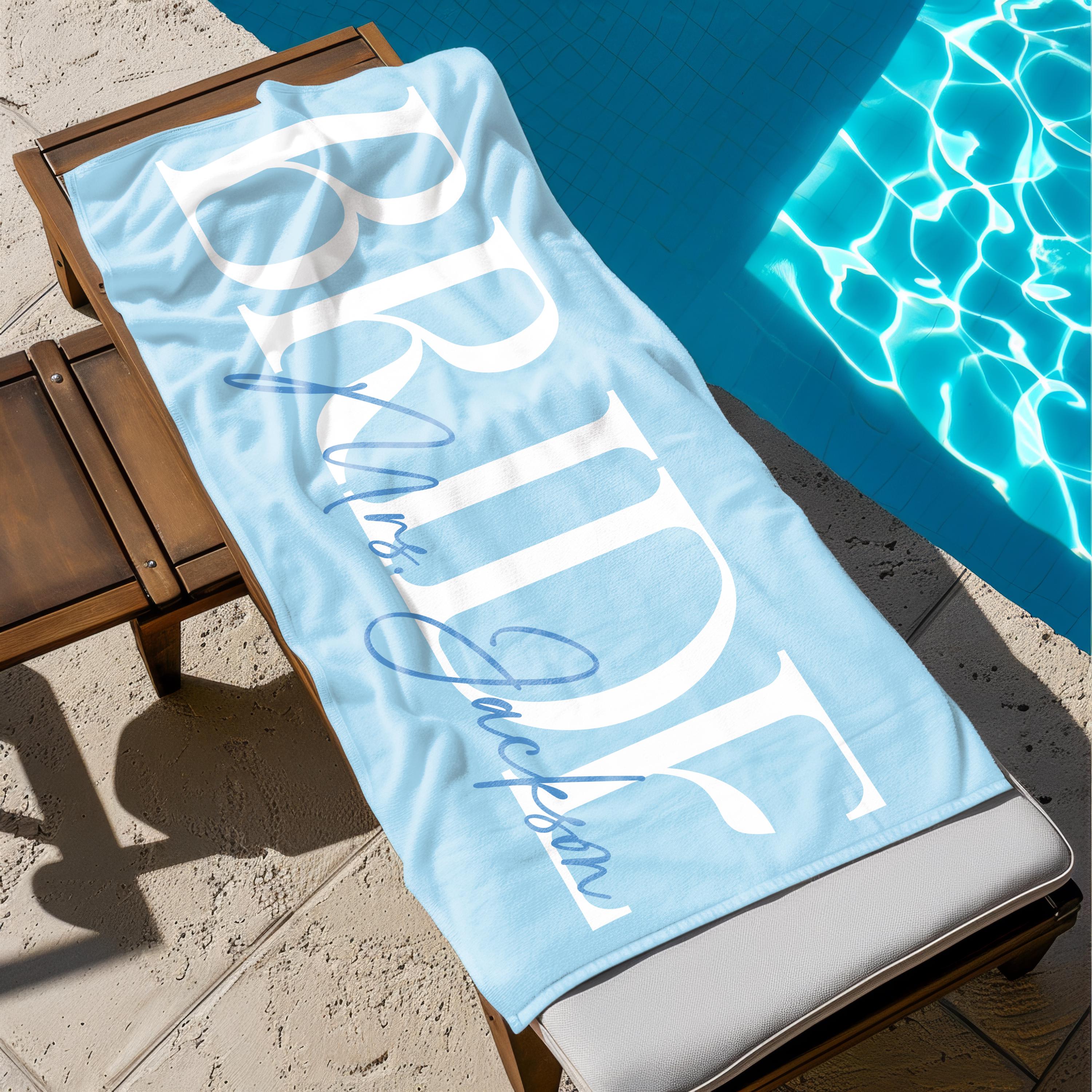 Personalized Bride Beach Towels, Bride Custom Beach Towel, Custom Vacation Gift, Honeymoon/Bachelorette Trip, Bridal Shower Gift