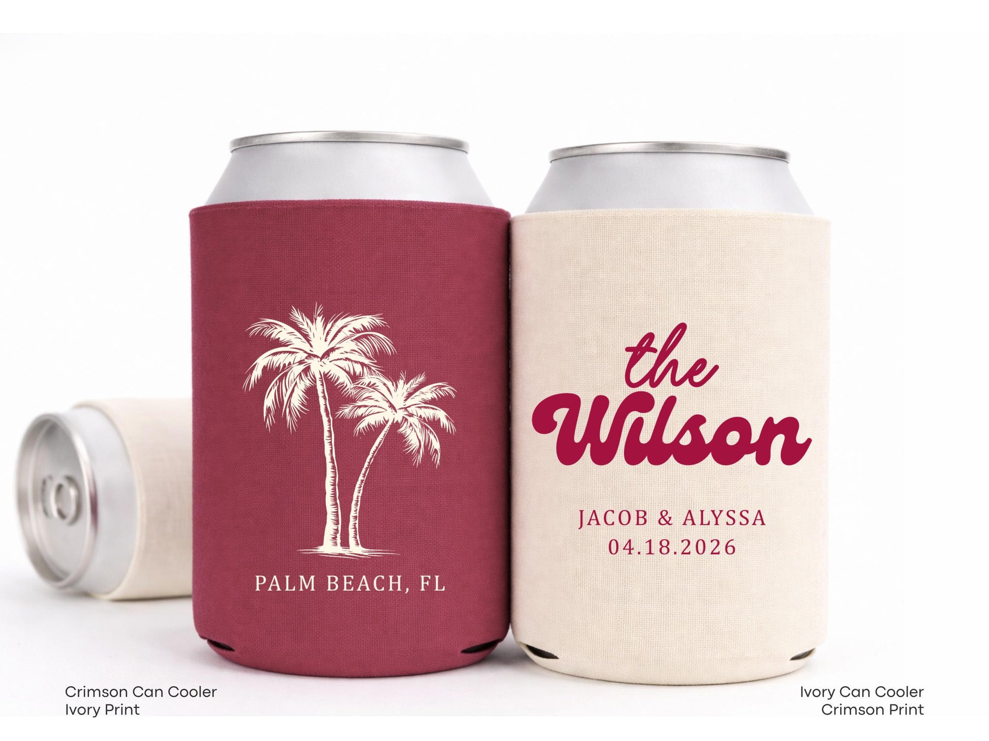 Personalized Beach Wedding Can Cooler Decor, Coastal Wedding Favor, Custom Destination Engage Party Drink Sleeve Guest Slim Can Holder