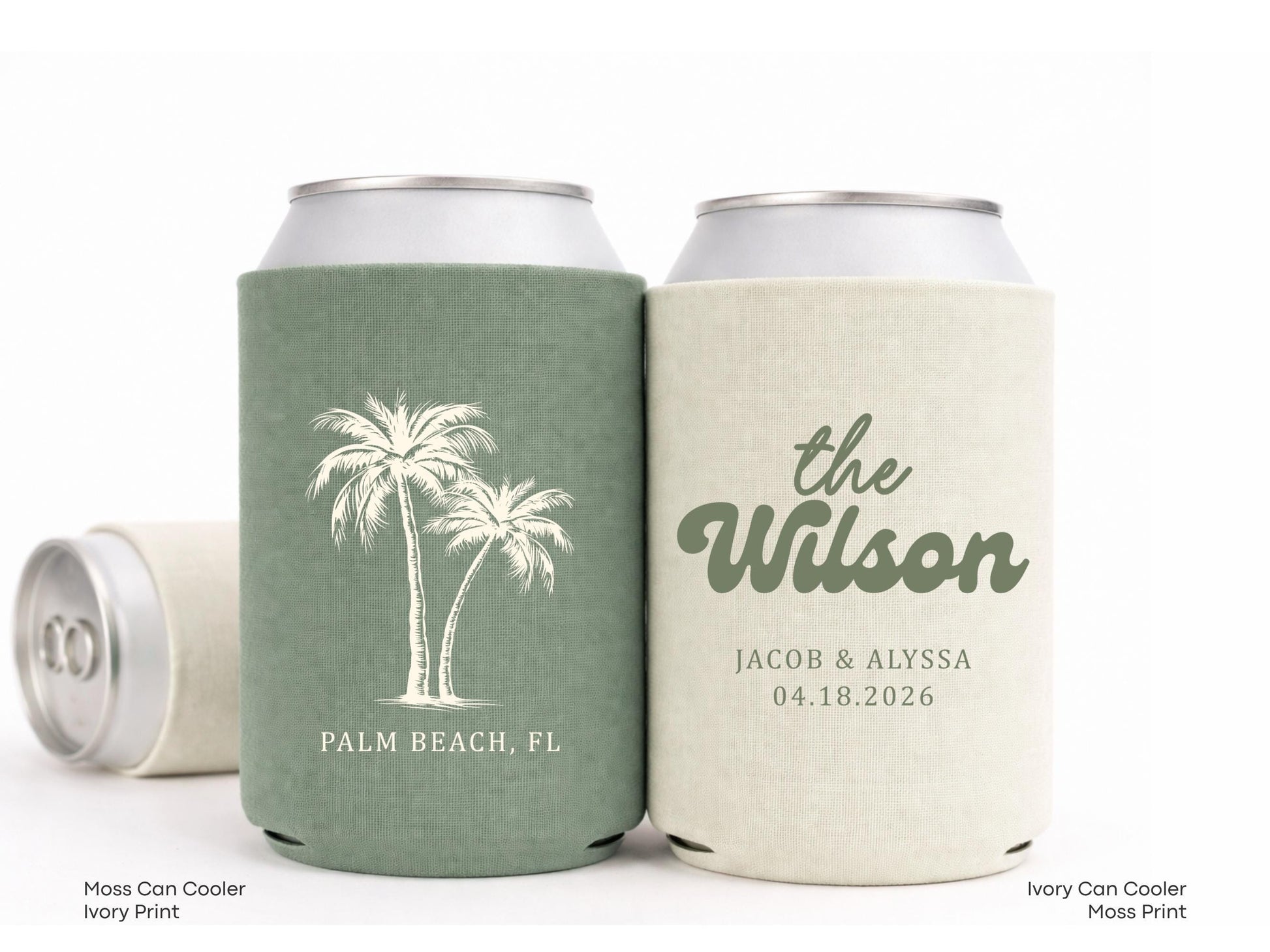 Personalized Beach Wedding Can Cooler Decor, Coastal Wedding Favor, Custom Destination Engage Party Drink Sleeve Guest Slim Can Holder