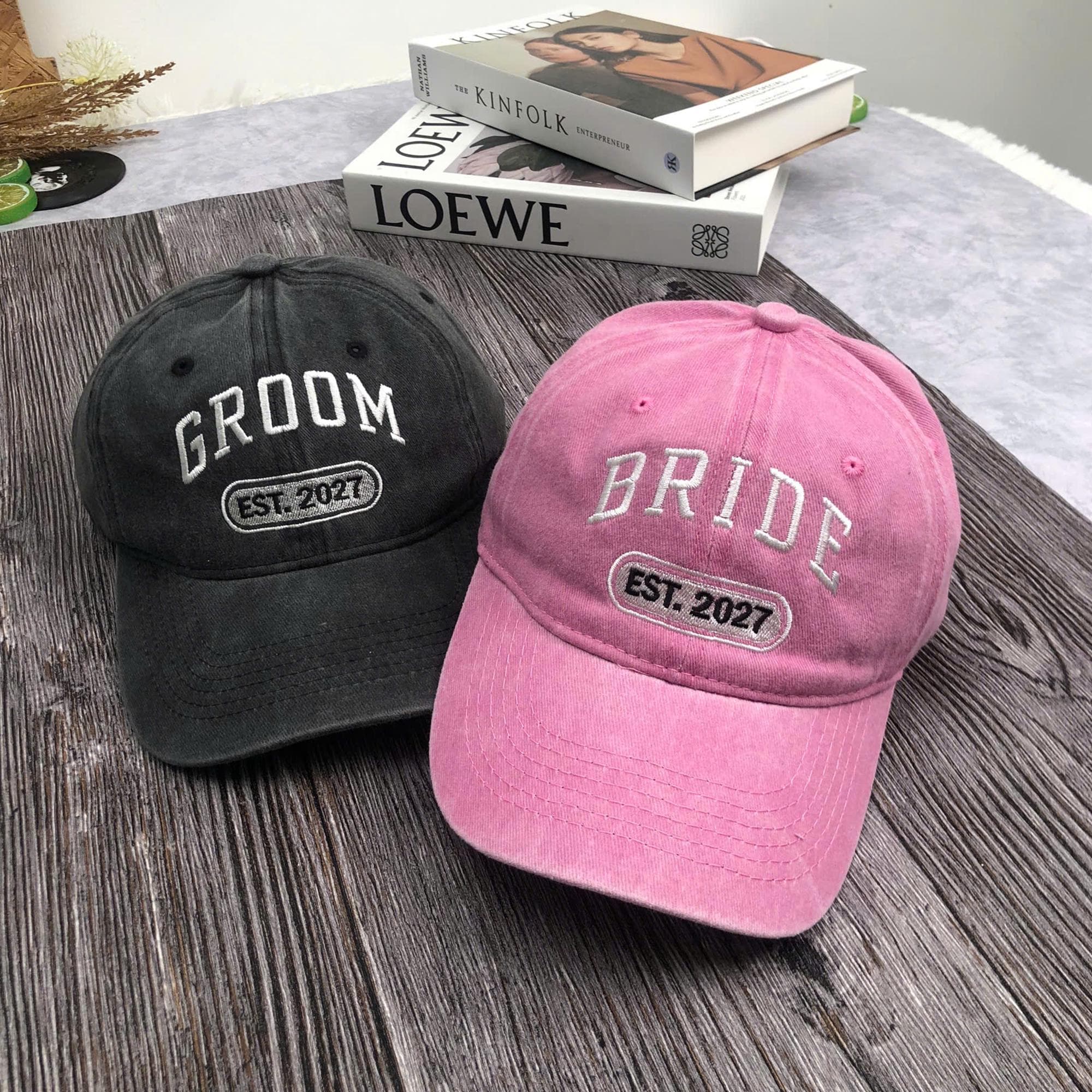 Custom Bride and Groom Est 2026 Embroidered Hat Set, Mr and Mrs Hat, Bride & Groom Matching Hats, Wedding Couple Caps