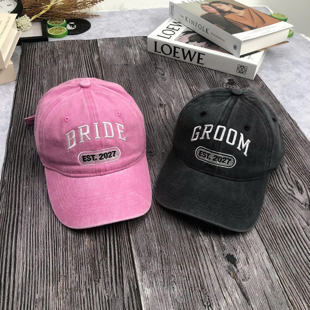 Custom Bride and Groom Est 2026 Embroidered Hat Set, Mr and Mrs Hat, Bride & Groom Matching Hats, Wedding Couple Caps