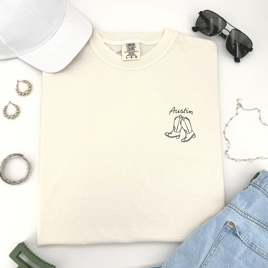 Austin Bachelorette Doodle Icons Unisex Comfort Colors® T-Shirt, Girls Trip Tee, Two-Sided Design