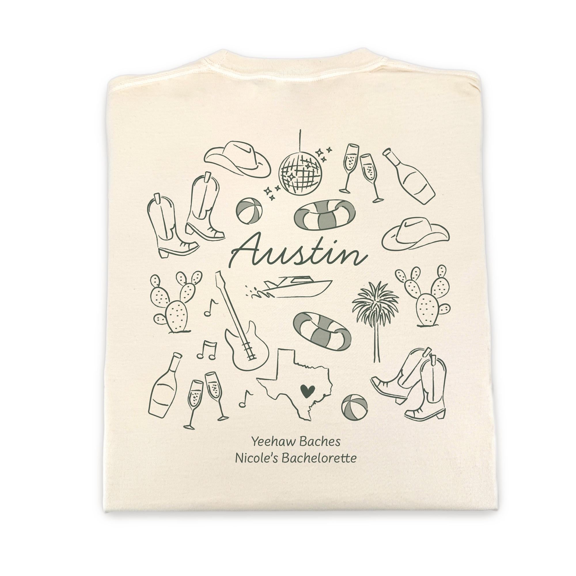 Austin Bachelorette Doodle Icons Unisex Comfort Colors® T-Shirt, Girls Trip Tee, Two-Sided Design