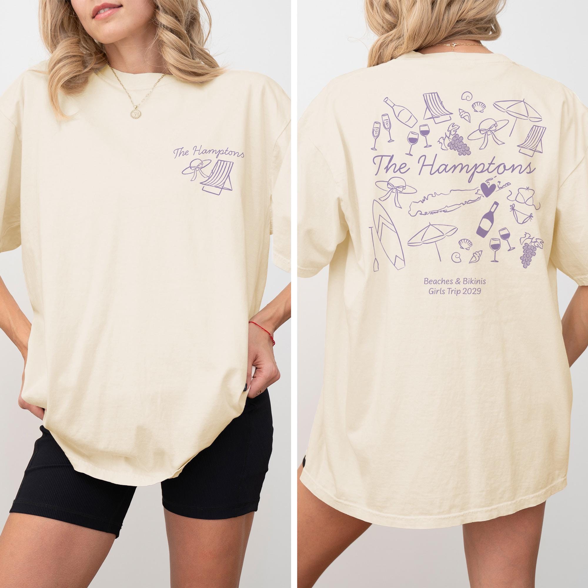 The Hamptons Bachelorette Doodle Icons Unisex Comfort Colors® T-Shirt, Girls Trip Tee, Two-Sided Design