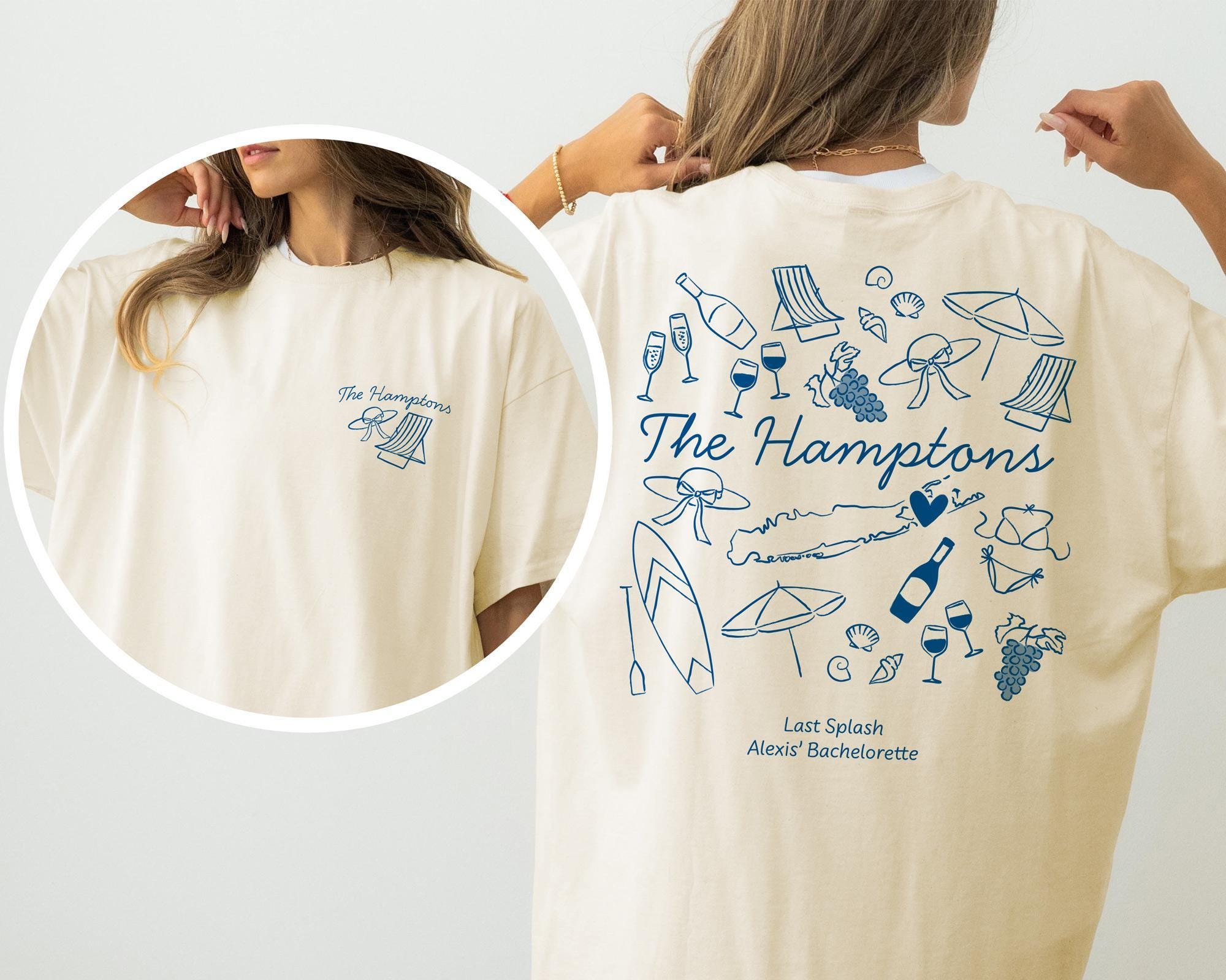 The Hamptons Bachelorette Doodle Icons Unisex Comfort Colors® T-Shirt, Girls Trip Tee, Two-Sided Design
