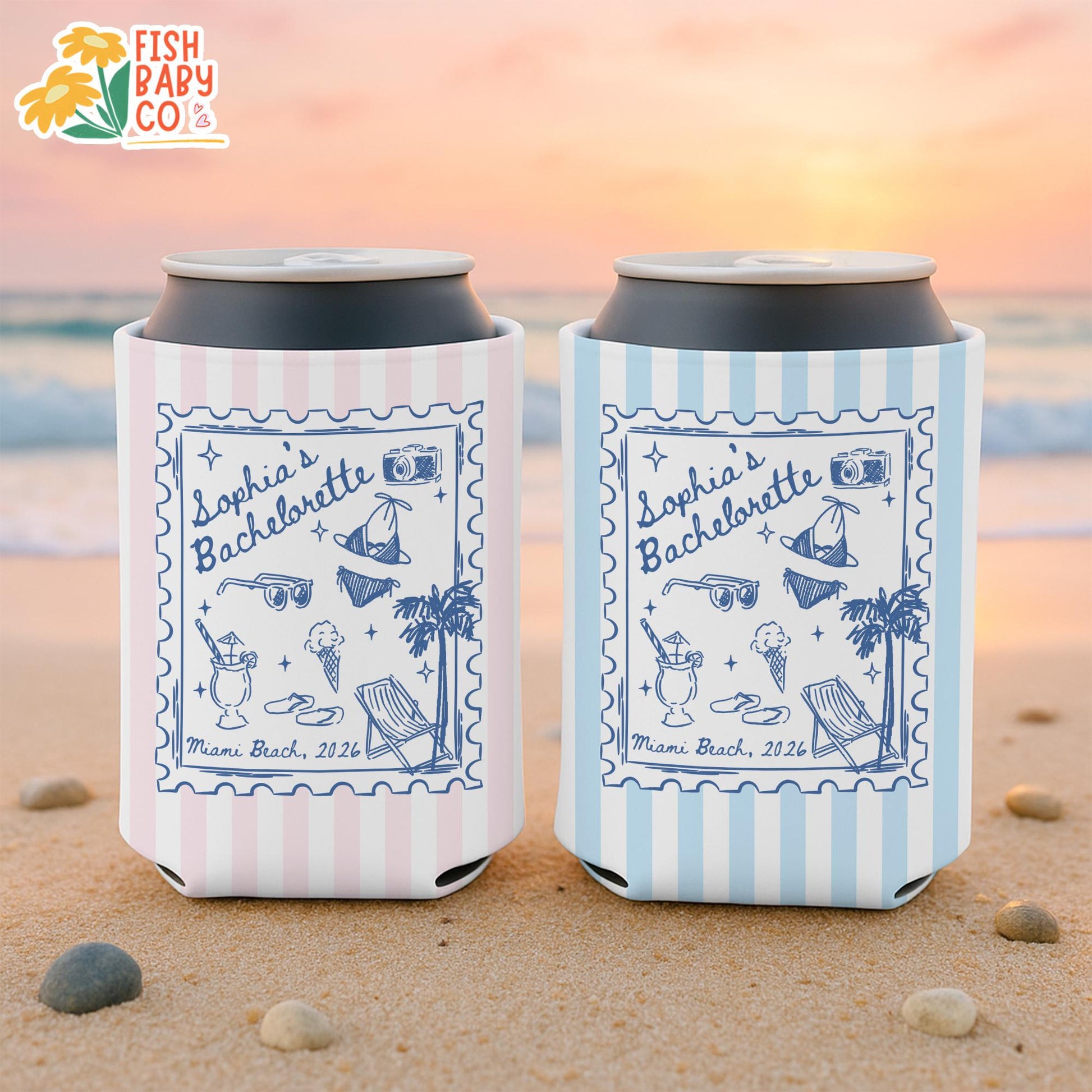 Coastal Bachelorette Party Can Cooler, Beach Bachelorette Drink Holder, Miami Bachelorette Party Favors, Bridal Party Drink Sleeves