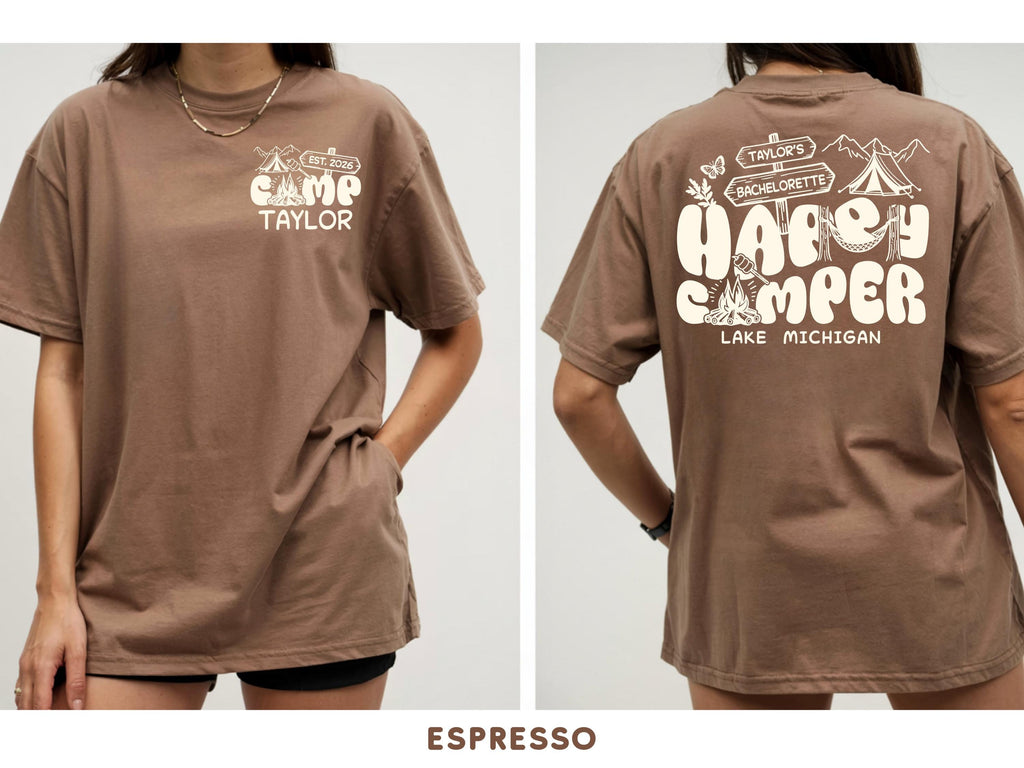 Custom Bachelorette Camp Crew Bridal Shirt Comfort Colors Happy Camper Girls Trip Tee