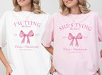 Coquette Bow Bachelorette Shirt, She's Tying the Knot Bridal Party Tee