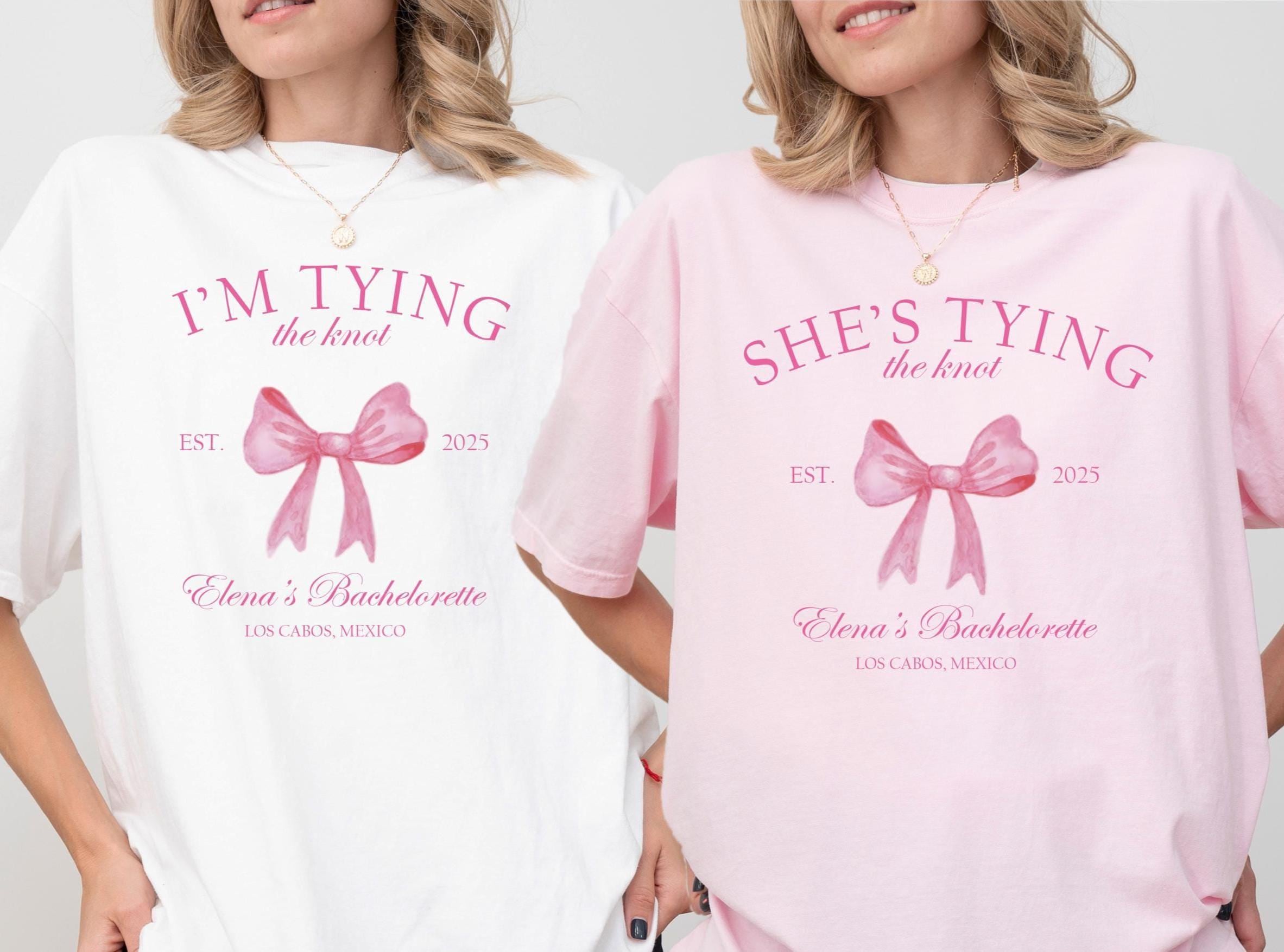 Coquette Bow Bachelorette Shirt, She's Tying the Knot Bridal Party Tee