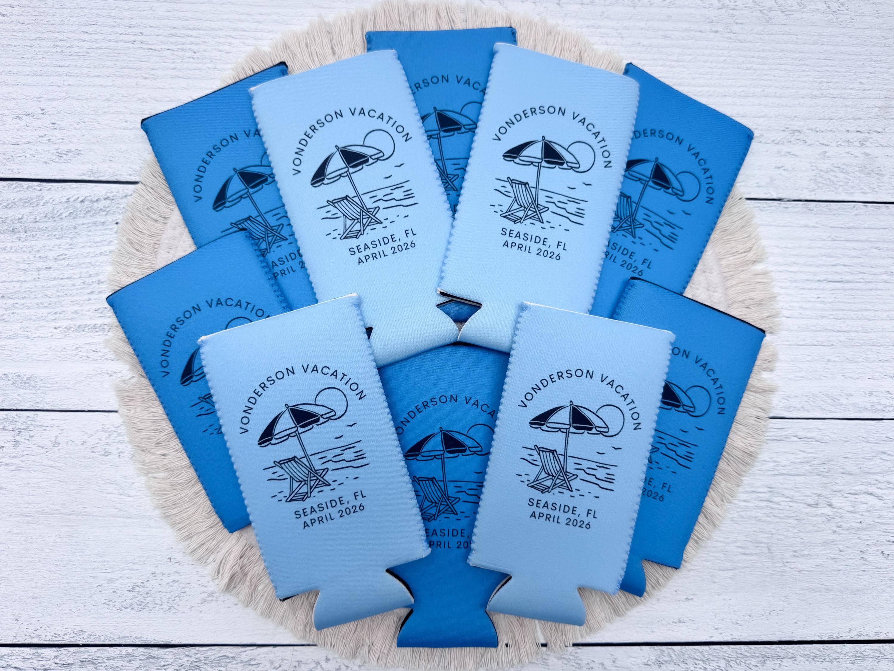 Personalized Neoprene Can Cooler: Beach Vacation, Family Reunion Favor