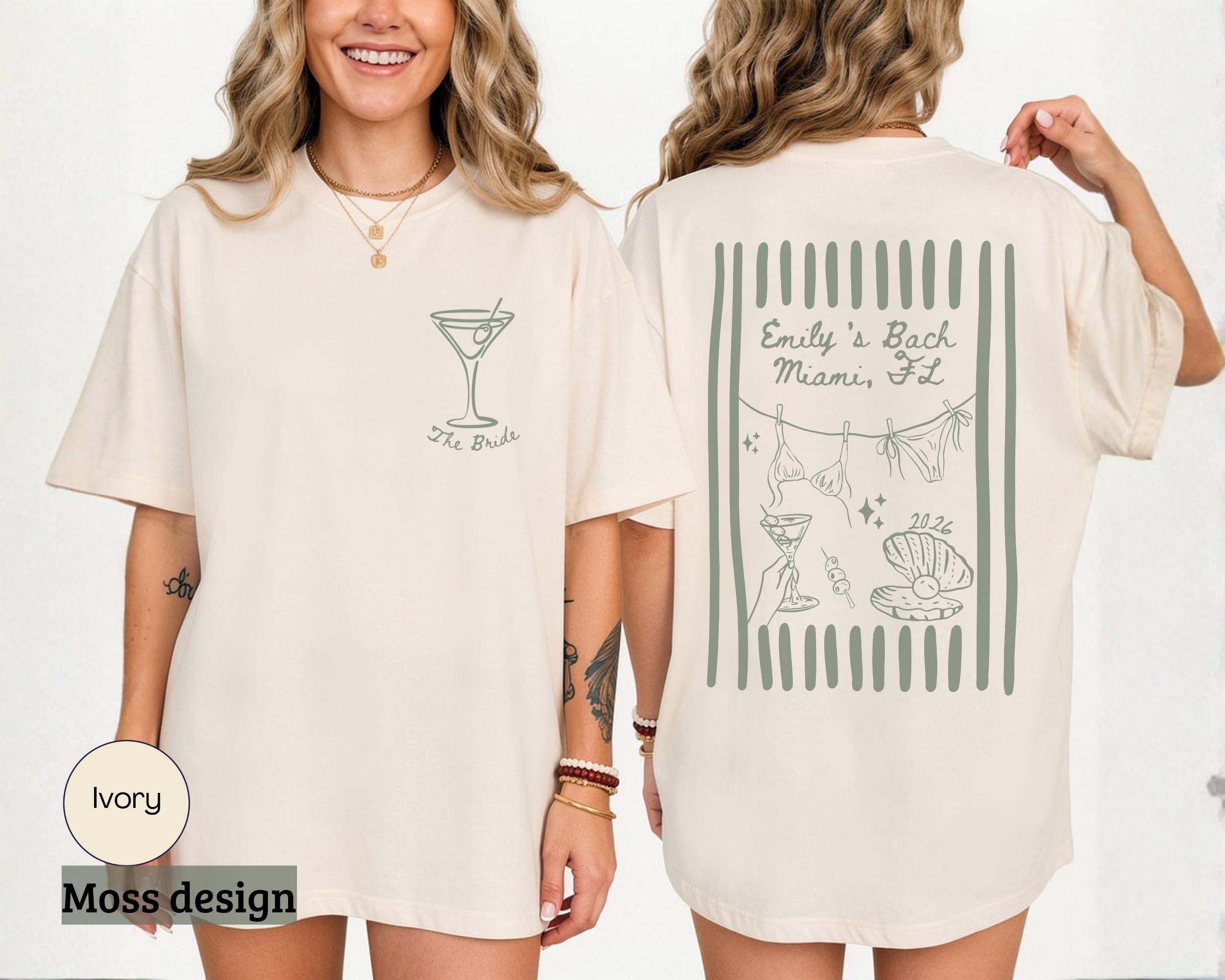 Custom Beach Bachelorette Comfort Colors Shirt, Coastal Bride Trip Tee, Bikini Shell Cocktail Party Shirt