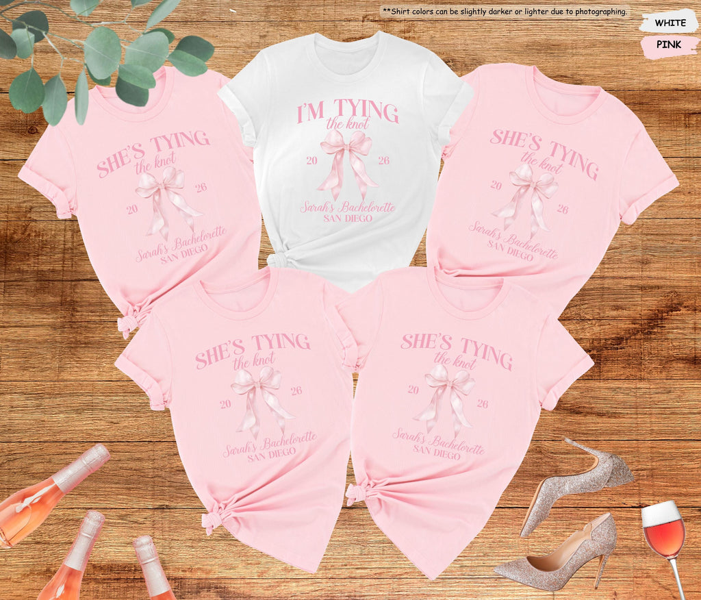 Bachelorette Party Shirts, She’s Tying the Knot Tee, Bridal Party Matching Shirts, Bride Squad Shirt, Bridesmaid Gift, Wedding Weekend Tee