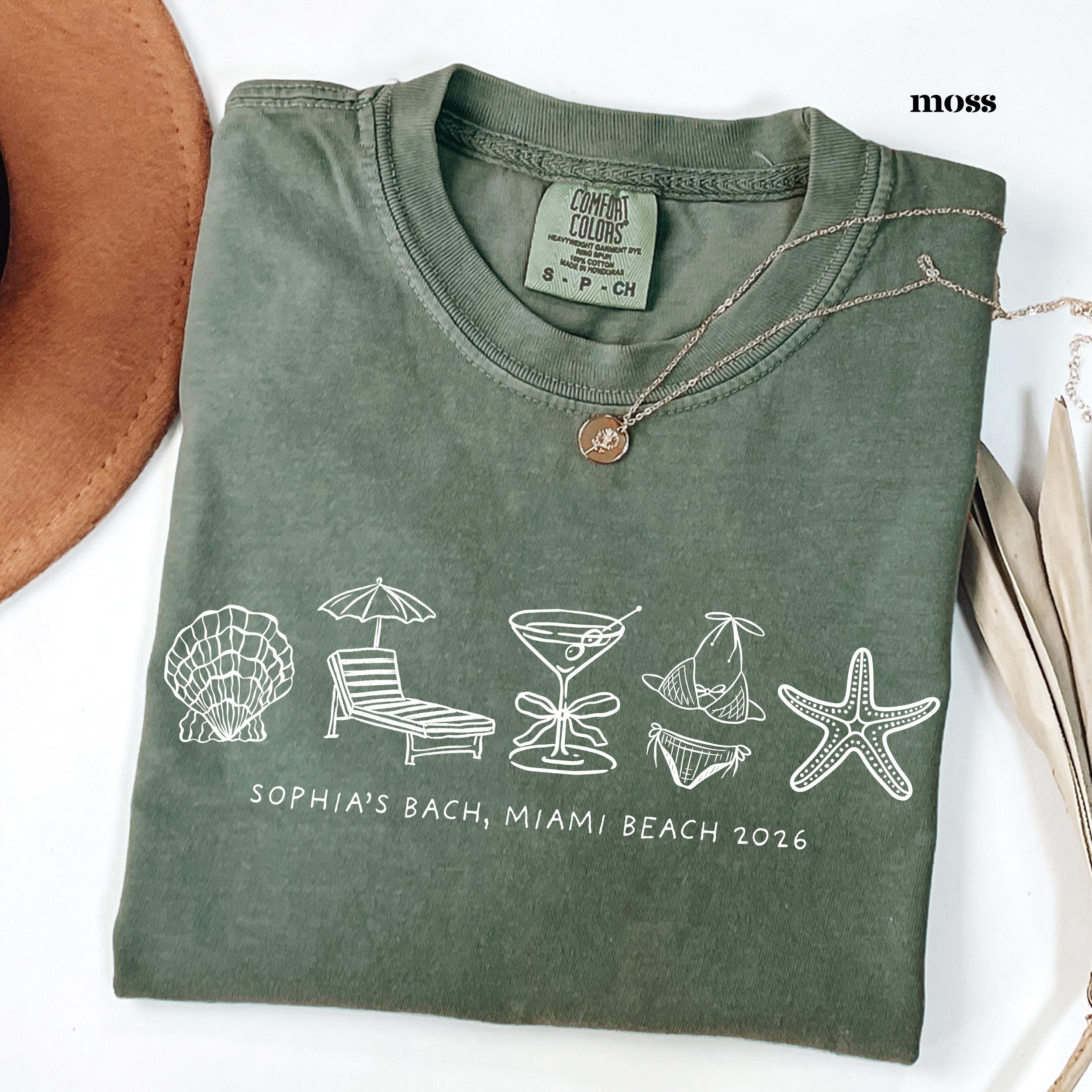 Custom Beach Bachelorette Comfort Colors Shirt, Coastal Bride Trip Tee, Bikini Shell Cocktail Party Shirt