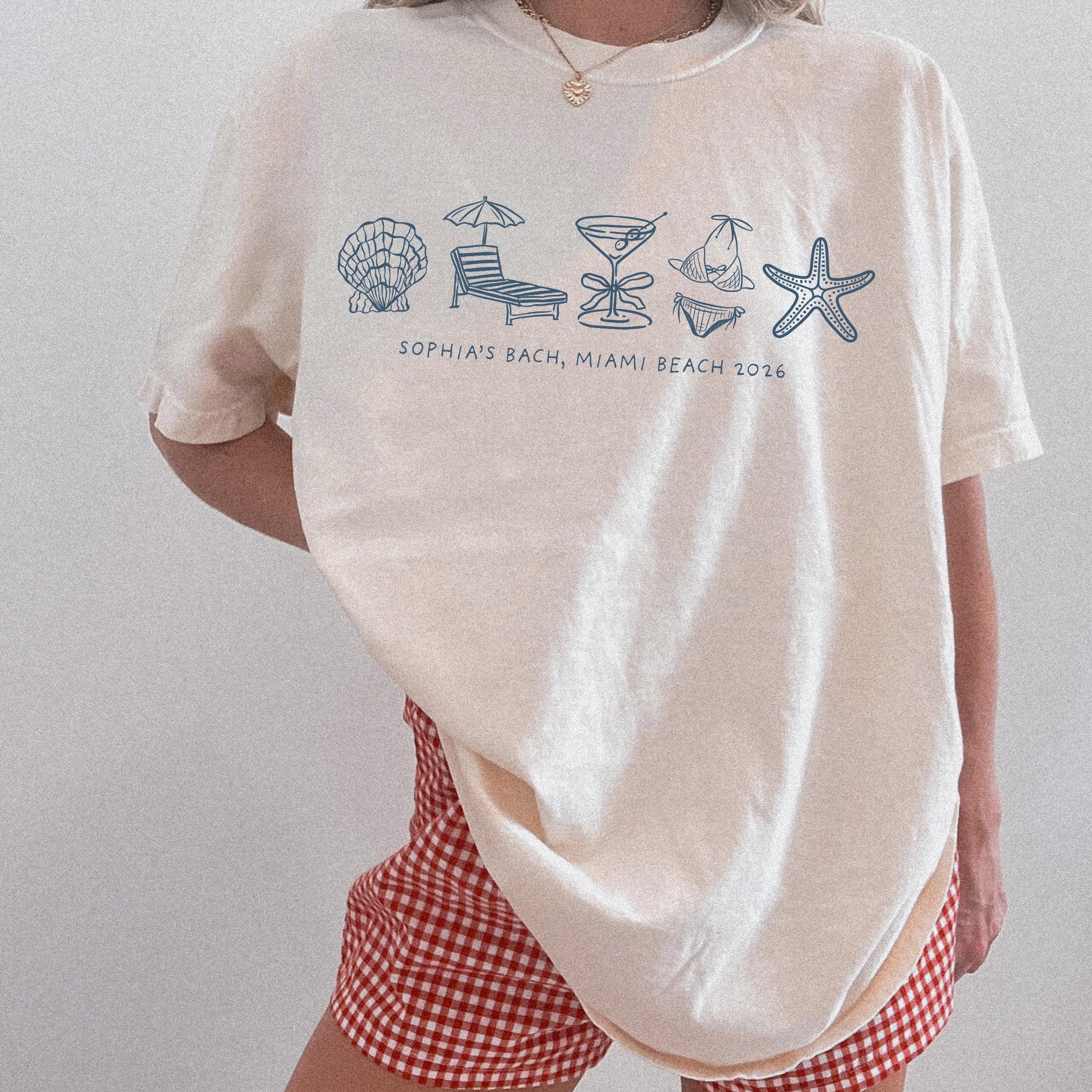 Custom Beach Bachelorette Comfort Colors Shirt, Coastal Bride Trip Tee, Bikini Shell Cocktail Party Shirt