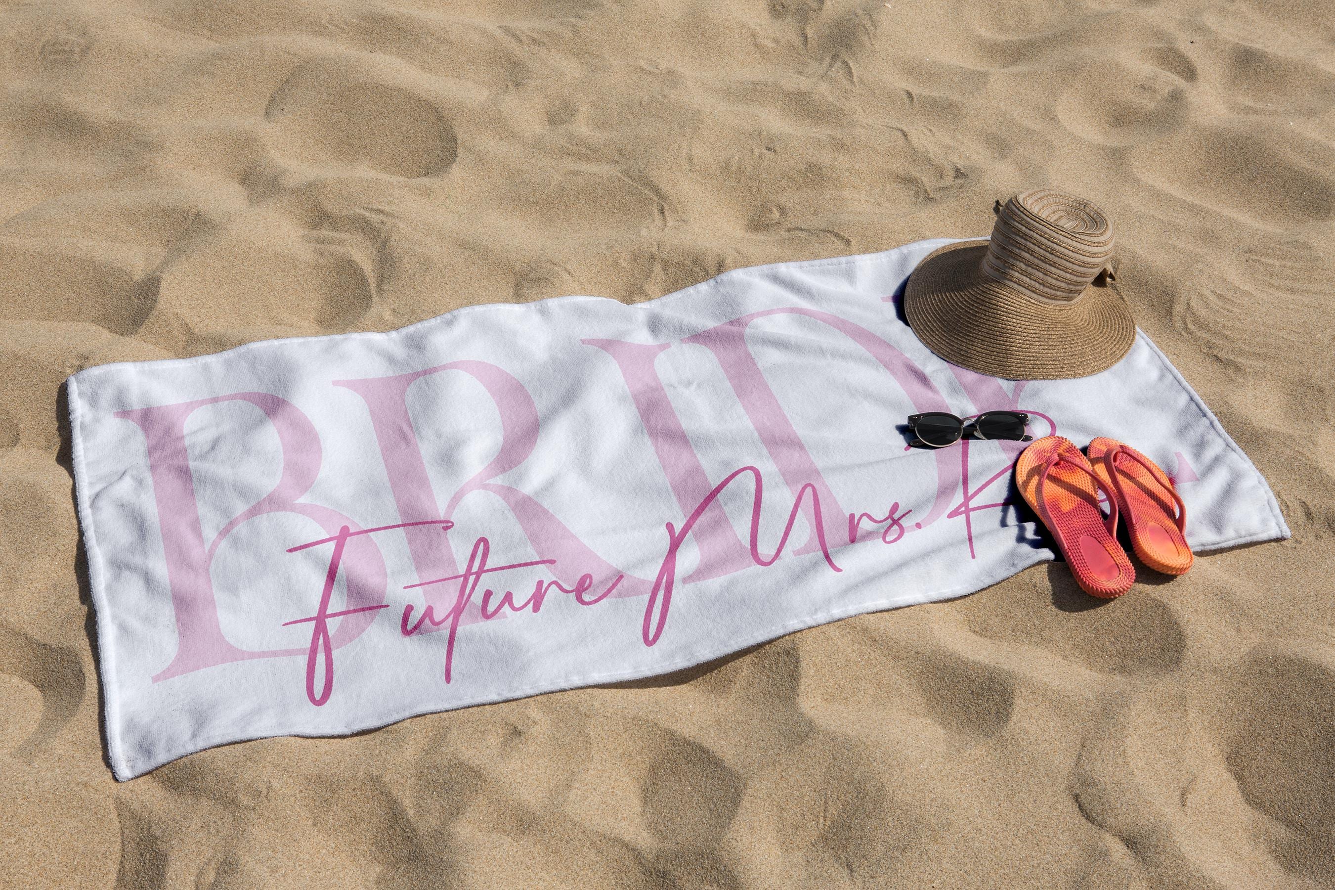 Personalized Bride Beach Towels, Bride Custom Beach Towel, Custom Vacation Gift, Honeymoon/Bachelorette Trip, Bridal Shower Gift