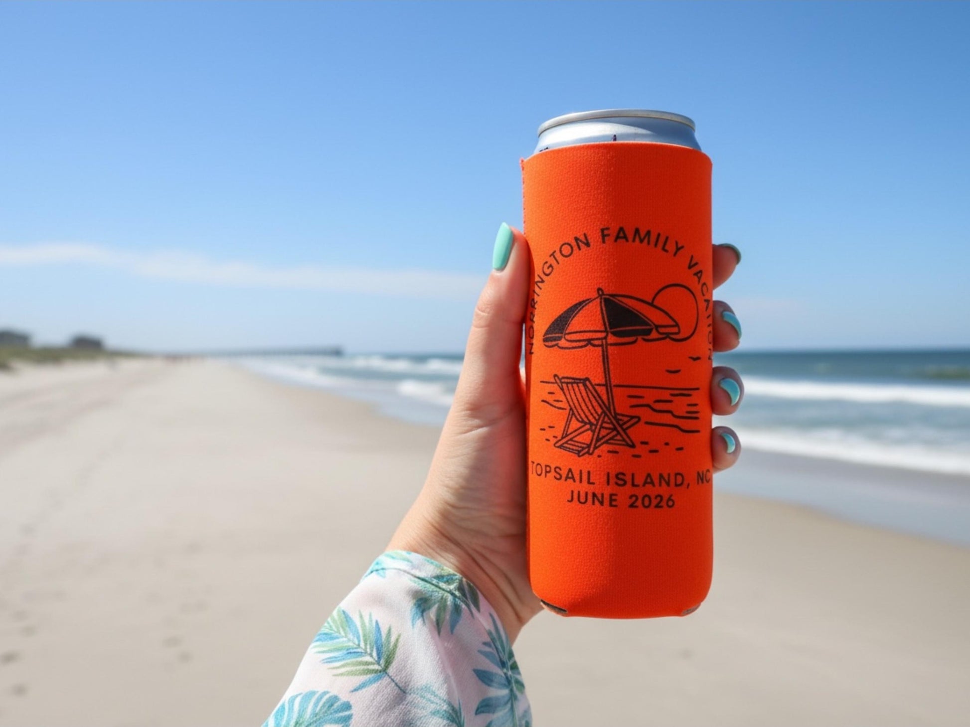 Personalized Neoprene Can Cooler: Beach Vacation, Family Reunion Favor