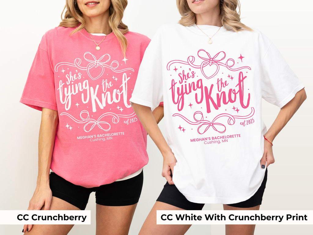 Tying The Knot Bachelorette Shirt Personalized Coquette Bow Bridal Party Tshirt Bow Themed Bridal Shower Outfit for Girly Bachelorette Idea
