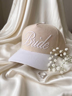 Bride Hat White Beige Embroidered, Bridal Hat, Bachelorette Party Hat, Wedding Gift for Bride, Honeymoon Hat, Future Mrs Cap