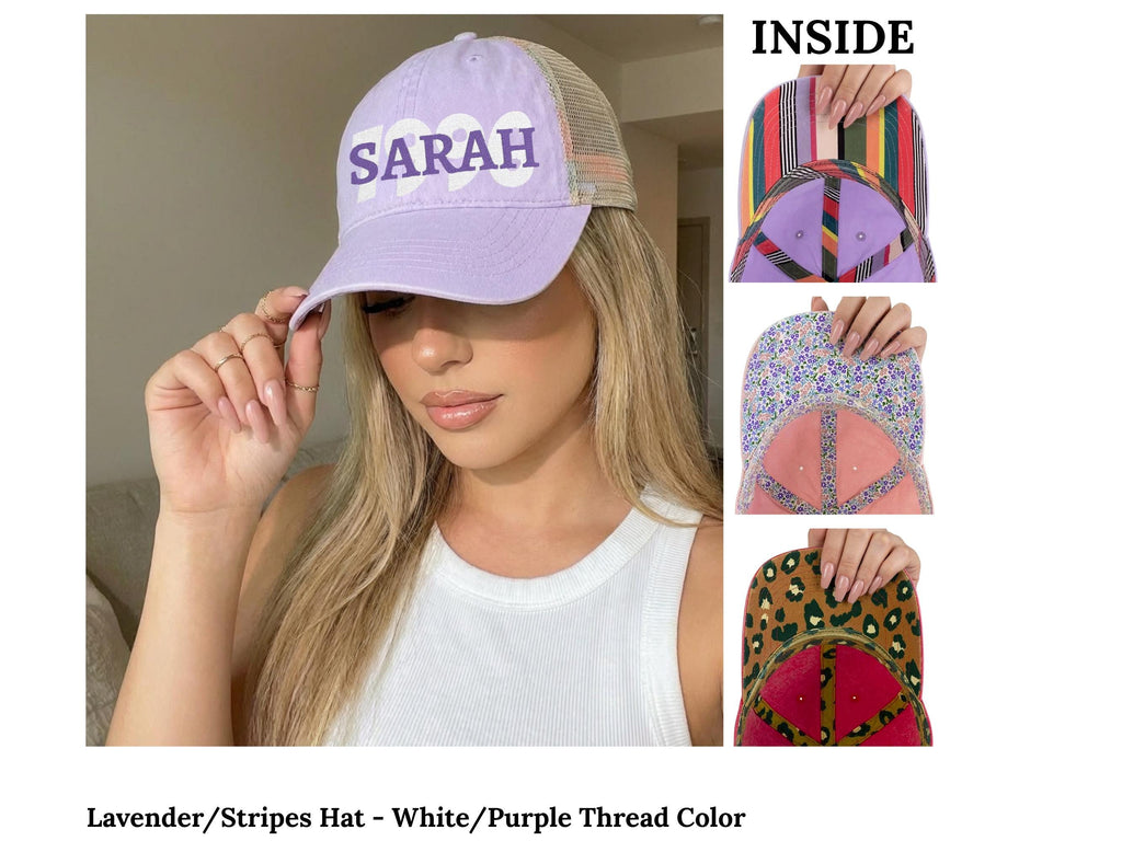 Custom Embroidered Wifey Wedding Date Gift for New Bride To-Be Text Mesh-Back Snapback Ponytail Retro Baseball Cap Vintage Style Trucker Hat